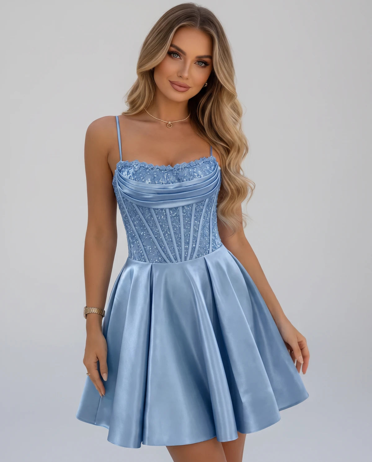 Sorbonne Mini Dress — Dusty Blue