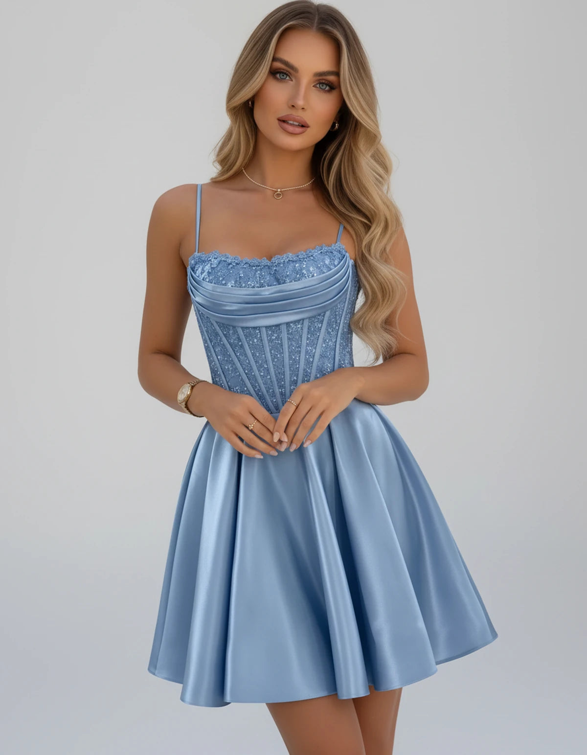 Sorbonne Mini Dress — Dusty Blue | SKU: SD-93312-dustyblue-2,SD-93312-dustyblue-4,SD-93312-dustyblue-6,SD-93312-dustyblue-8,SD-93312-dustyblue-10,SD-93312-dustyblue-12,SD-93312-dustyblue-14,SD-93312-dustyblue-16,SD-93312-dustyblue-16W,SD-93312-dustyblue-18W,SD-93312-dustyblue-20W,SD-93312-dustyblue-22W