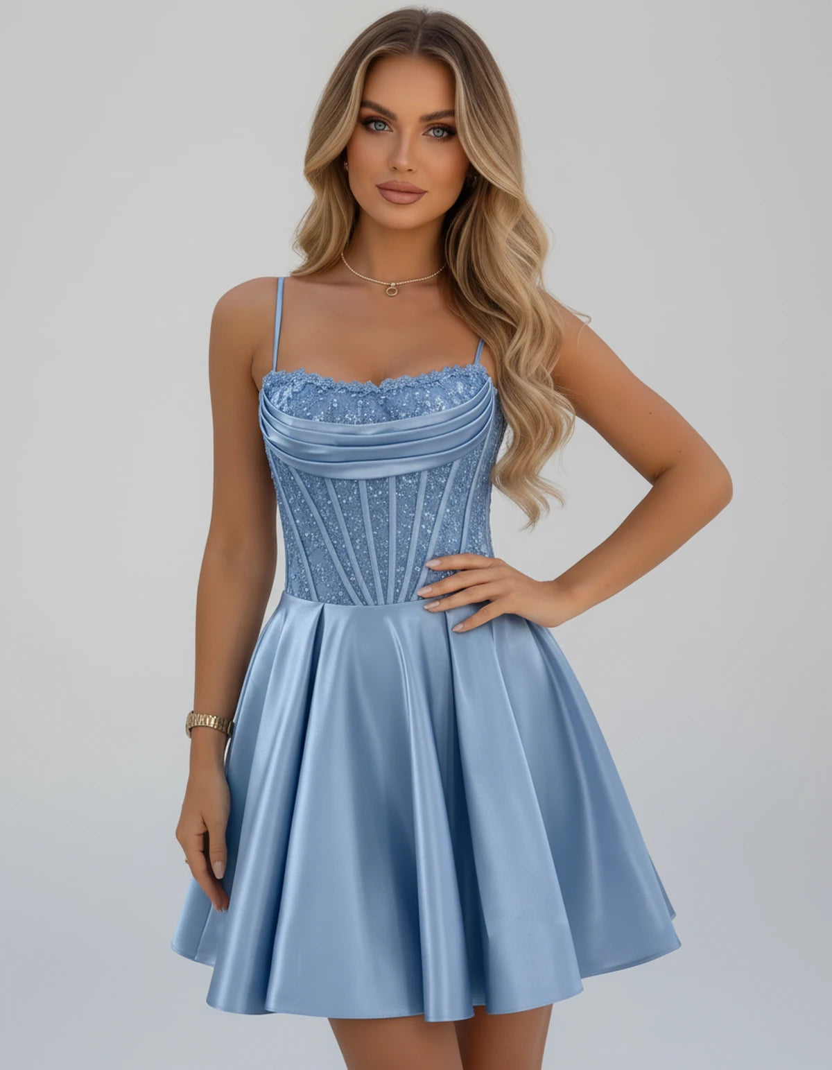 Sorbonne Mini Dress — Dusty Blue | SKU: SD-93312-dustyblue-2,SD-93312-dustyblue-4,SD-93312-dustyblue-6,SD-93312-dustyblue-8,SD-93312-dustyblue-10,SD-93312-dustyblue-12,SD-93312-dustyblue-14,SD-93312-dustyblue-16,SD-93312-dustyblue-16W,SD-93312-dustyblue-18W,SD-93312-dustyblue-20W,SD-93312-dustyblue-22W
