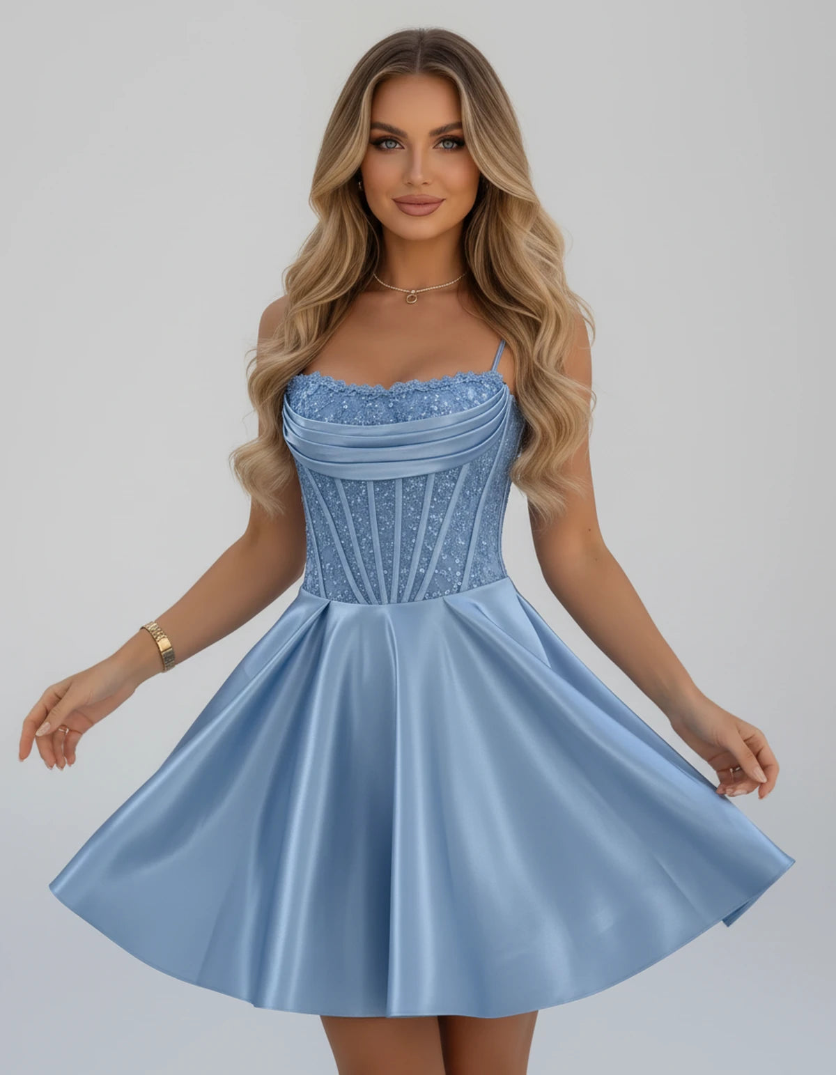 Sorbonne Mini Dress — Dusty Blue | SKU: SD-93312-dustyblue-2,SD-93312-dustyblue-4,SD-93312-dustyblue-6,SD-93312-dustyblue-8,SD-93312-dustyblue-10,SD-93312-dustyblue-12,SD-93312-dustyblue-14,SD-93312-dustyblue-16,SD-93312-dustyblue-16W,SD-93312-dustyblue-18W,SD-93312-dustyblue-20W,SD-93312-dustyblue-22W