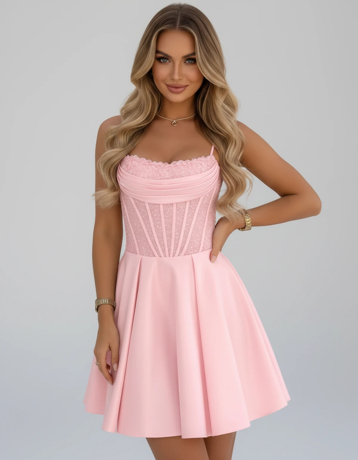 Sorbonne Mini Dress — Pink | SKU: SD-93312-pink-2,SD-93312-pink-4,SD-93312-pink-6,SD-93312-pink-8,SD-93312-pink-10,SD-93312-pink-12,SD-93312-pink-14,SD-93312-pink-16,SD-93312-pink-16W,SD-93312-pink-18W,SD-93312-pink-20W,SD-93312-pink-22W