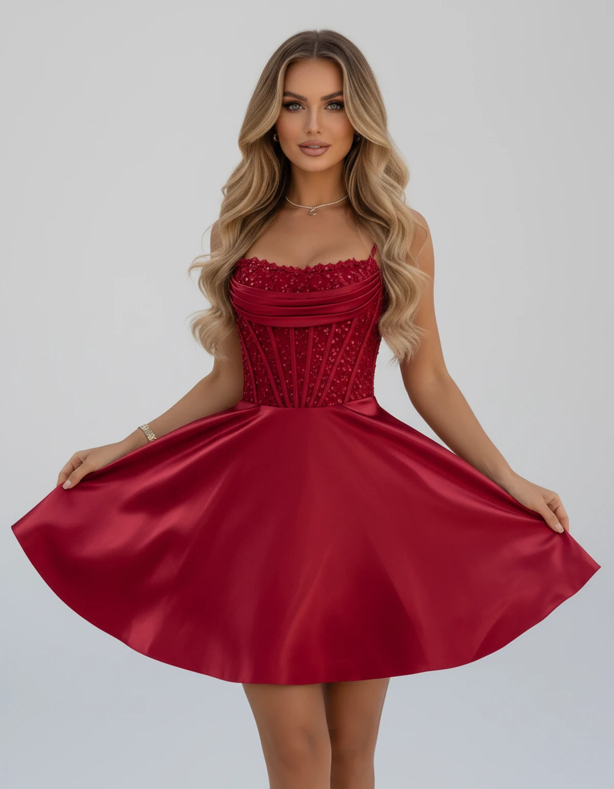 Sorbonne Mini Dress — Red | SKU: SD-93312-red-2,SD-93312-red-4,SD-93312-red-6,SD-93312-red-8,SD-93312-red-10,SD-93312-red-12,SD-93312-red-14,SD-93312-red-16,SD-93312-red-16W,SD-93312-red-18W,SD-93312-red-20W,SD-93312-red-22W