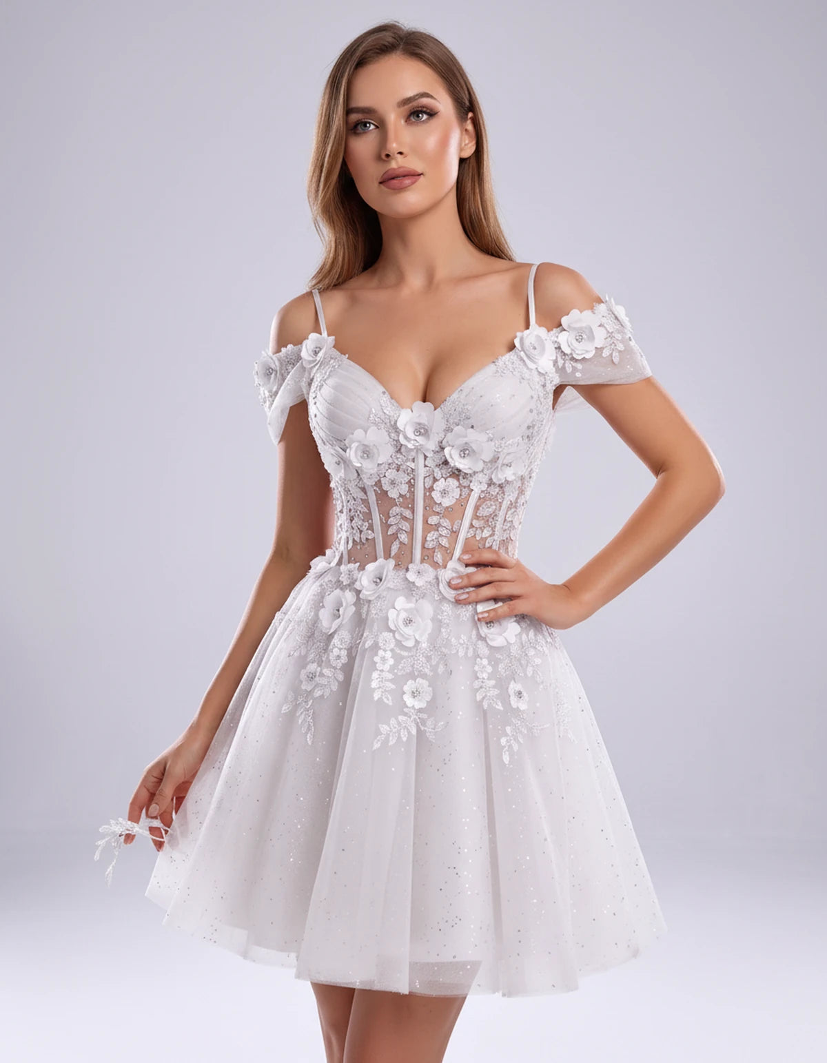 Sorrento Mini Dress — White | SKU: SD-31432-white-2,SD-31432-white-4,SD-31432-white-6,SD-31432-white-8,SD-31432-white-10,SD-31432-white-12,SD-31432-white-14,SD-31432-white-16,SD-31432-white-16W,SD-31432-white-18W,SD-31432-white-20W,SD-31432-white-22W
