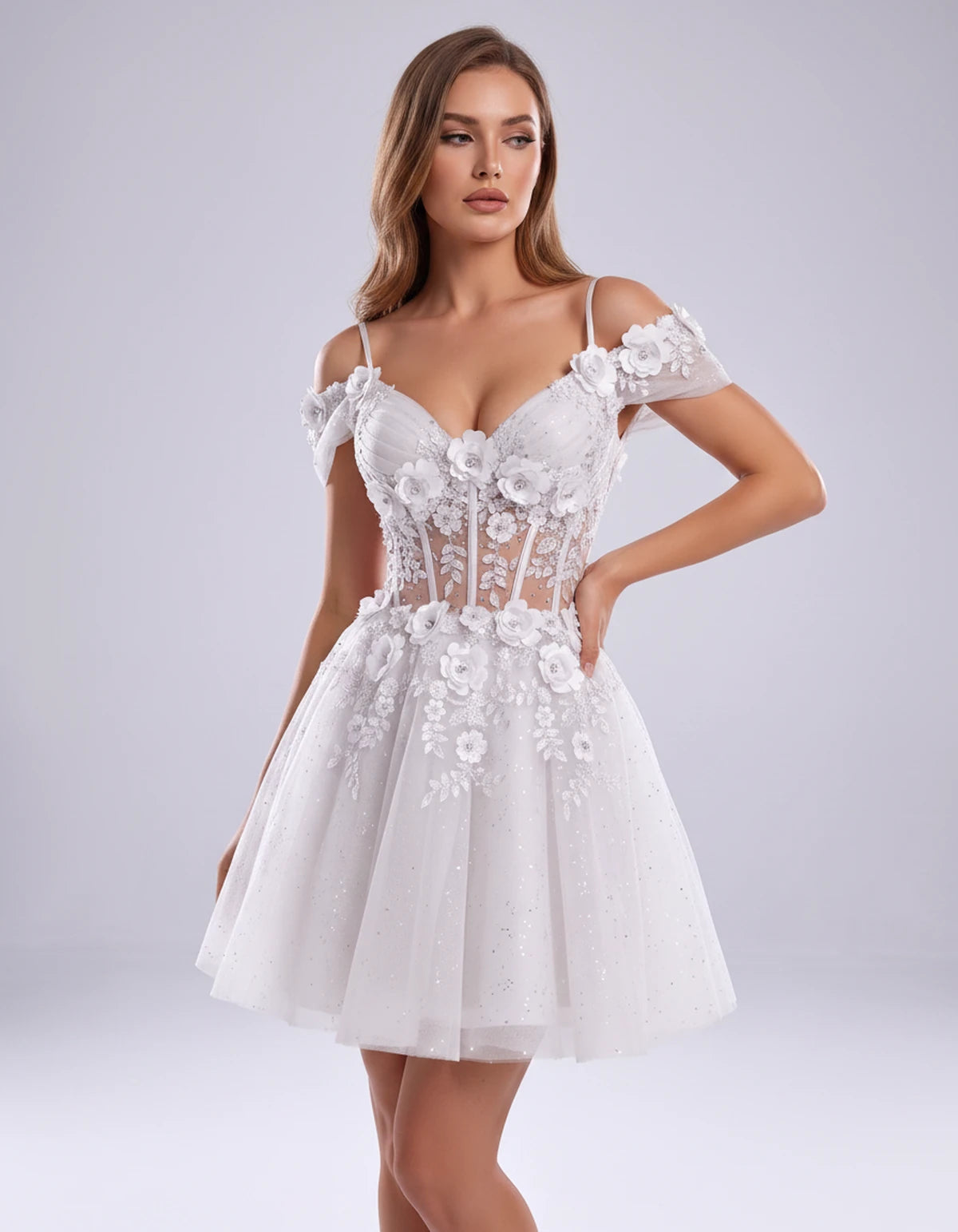 Sorrento Mini Dress — White | SKU: SD-31432-white-2,SD-31432-white-4,SD-31432-white-6,SD-31432-white-8,SD-31432-white-10,SD-31432-white-12,SD-31432-white-14,SD-31432-white-16,SD-31432-white-16W,SD-31432-white-18W,SD-31432-white-20W,SD-31432-white-22W