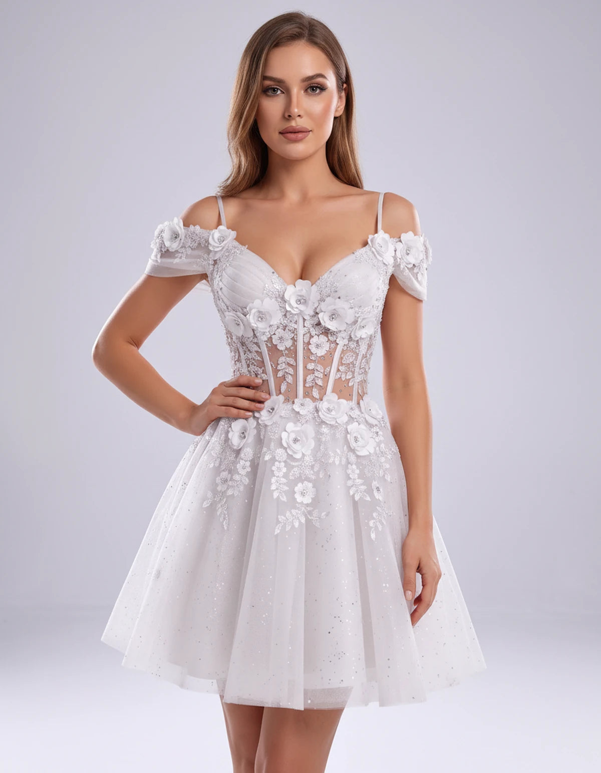 Sorrento Mini Dress — White | SKU: SD-31432-white-2,SD-31432-white-4,SD-31432-white-6,SD-31432-white-8,SD-31432-white-10,SD-31432-white-12,SD-31432-white-14,SD-31432-white-16,SD-31432-white-16W,SD-31432-white-18W,SD-31432-white-20W,SD-31432-white-22W