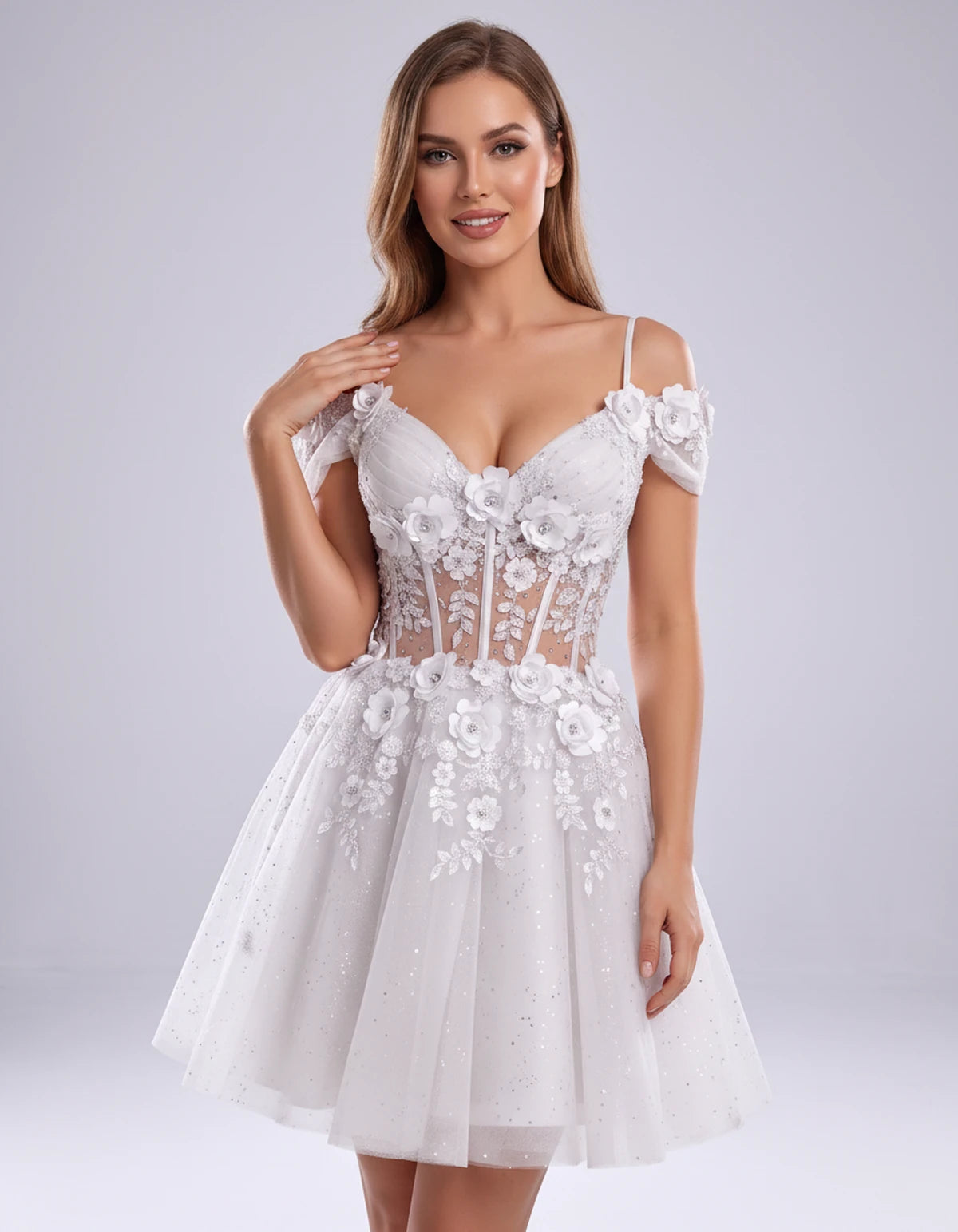 Sorrento Mini Dress — White | SKU: SD-31432-white-2,SD-31432-white-4,SD-31432-white-6,SD-31432-white-8,SD-31432-white-10,SD-31432-white-12,SD-31432-white-14,SD-31432-white-16,SD-31432-white-16W,SD-31432-white-18W,SD-31432-white-20W,SD-31432-white-22W