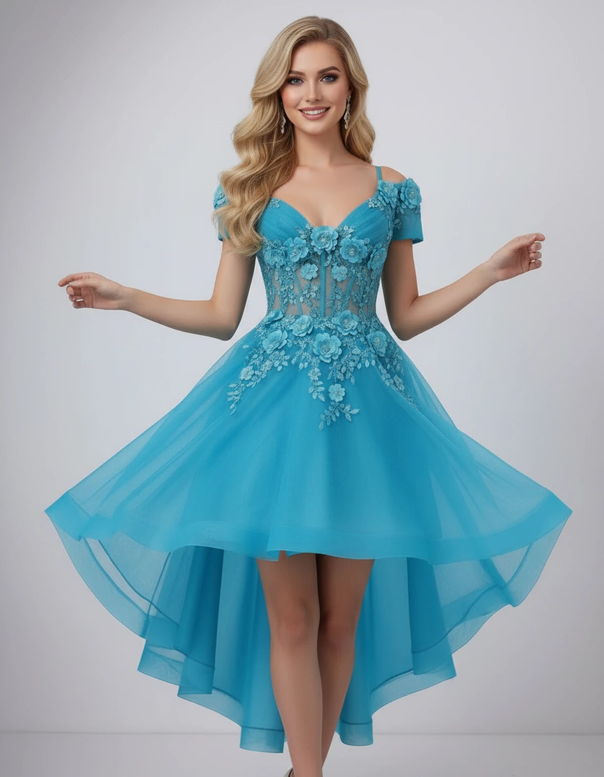 Stellaria Mini Dress — Blue | SKU: SD-42385-blue-2,SD-42385-blue-4,SD-42385-blue-6,SD-42385-blue-8,SD-42385-blue-10,SD-42385-blue-12,SD-42385-blue-14,SD-42385-blue-16,SD-42385-blue-18W,SD-42385-blue-20W,SD-42385-blue-22W,SD-42385-blue-24W