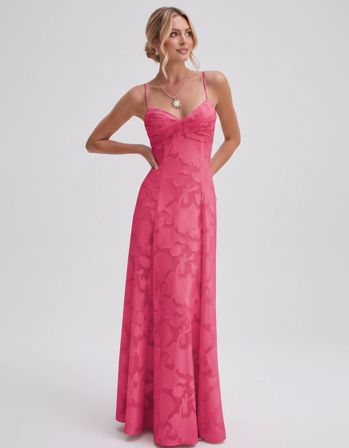 Sylvaine Maxi Dress — Hot Pink | SKU: SD-93117-hotpink-2,SD-93117-hotpink-4,SD-93117-hotpink-6,SD-93117-hotpink-8,SD-93117-hotpink-10,SD-93117-hotpink-12,SD-93117-hotpink-14,SD-93117-hotpink-16,SD-93117-hotpink-16W,SD-93117-hotpink-18W,SD-93117-hotpink-20W,SD-93117-hotpink-22W
