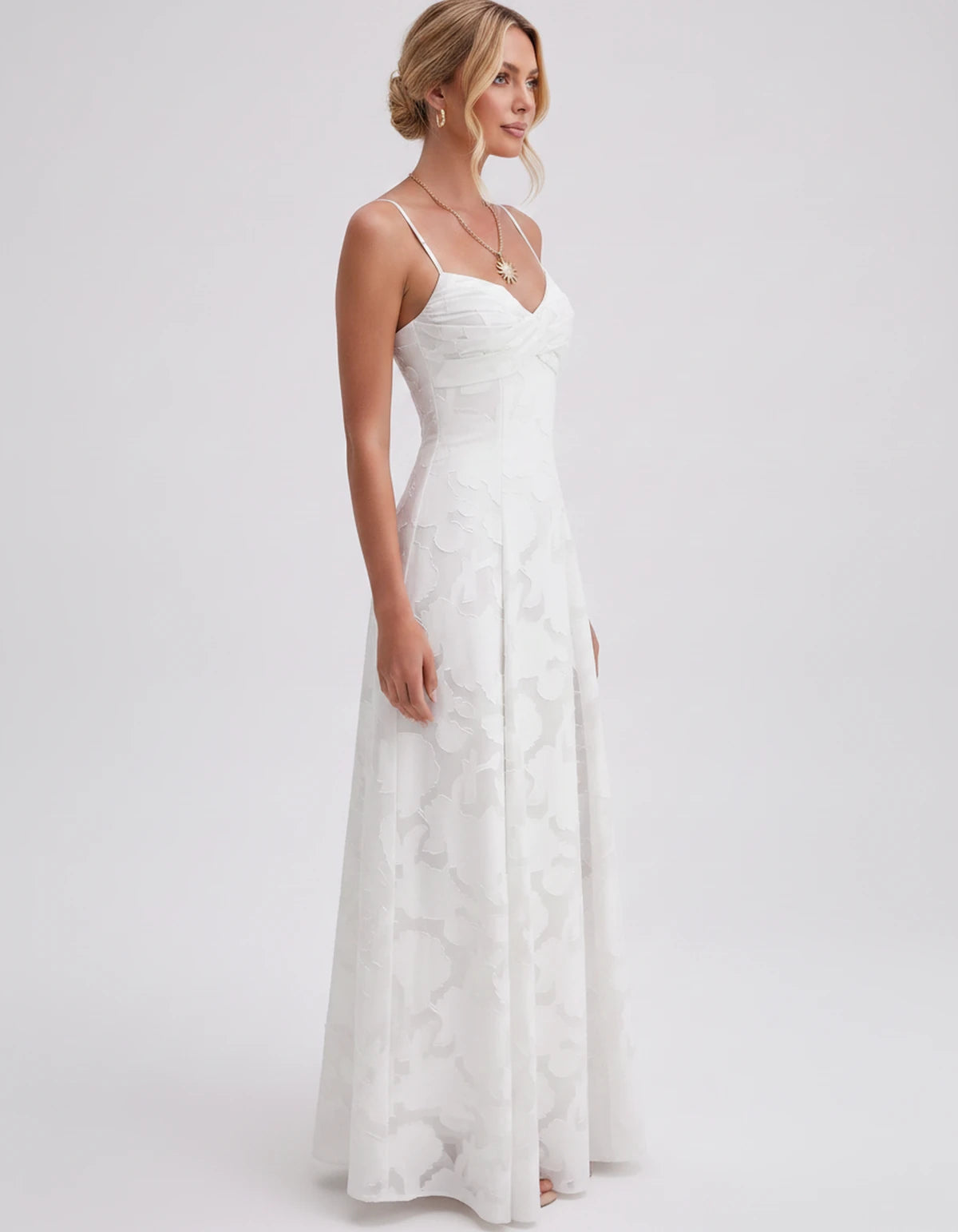 Sylvaine Maxi Dress — White | SKU: SD-93117-white-2,SD-93117-white-4,SD-93117-white-6,SD-93117-white-8,SD-93117-white-10,SD-93117-white-12,SD-93117-white-14,SD-93117-white-16,SD-93117-white-16W,SD-93117-white-18W,SD-93117-white-20W,SD-93117-white-22W