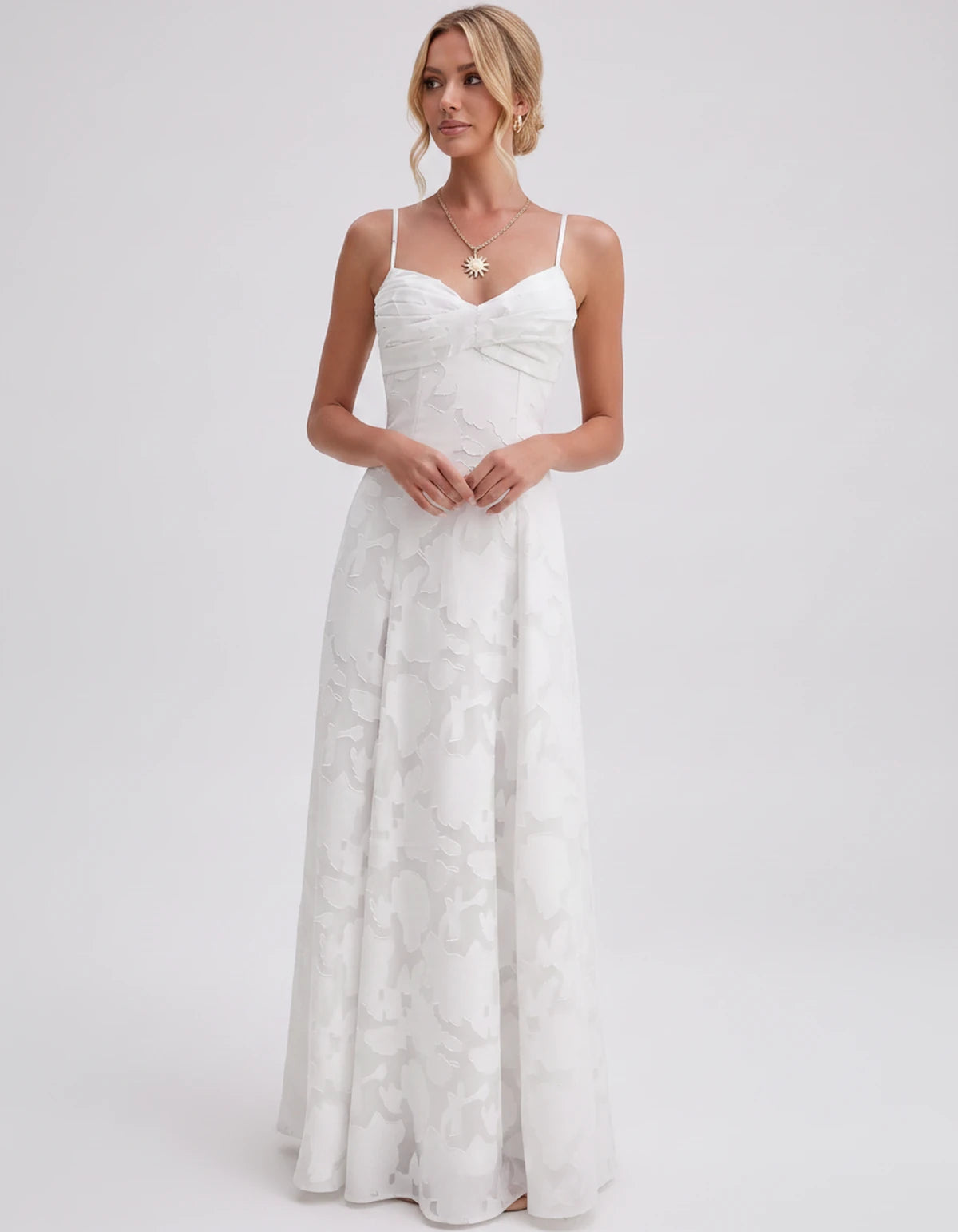 Sylvaine Maxi Dress — White | SKU: SD-93117-white-2,SD-93117-white-4,SD-93117-white-6,SD-93117-white-8,SD-93117-white-10,SD-93117-white-12,SD-93117-white-14,SD-93117-white-16,SD-93117-white-16W,SD-93117-white-18W,SD-93117-white-20W,SD-93117-white-22W