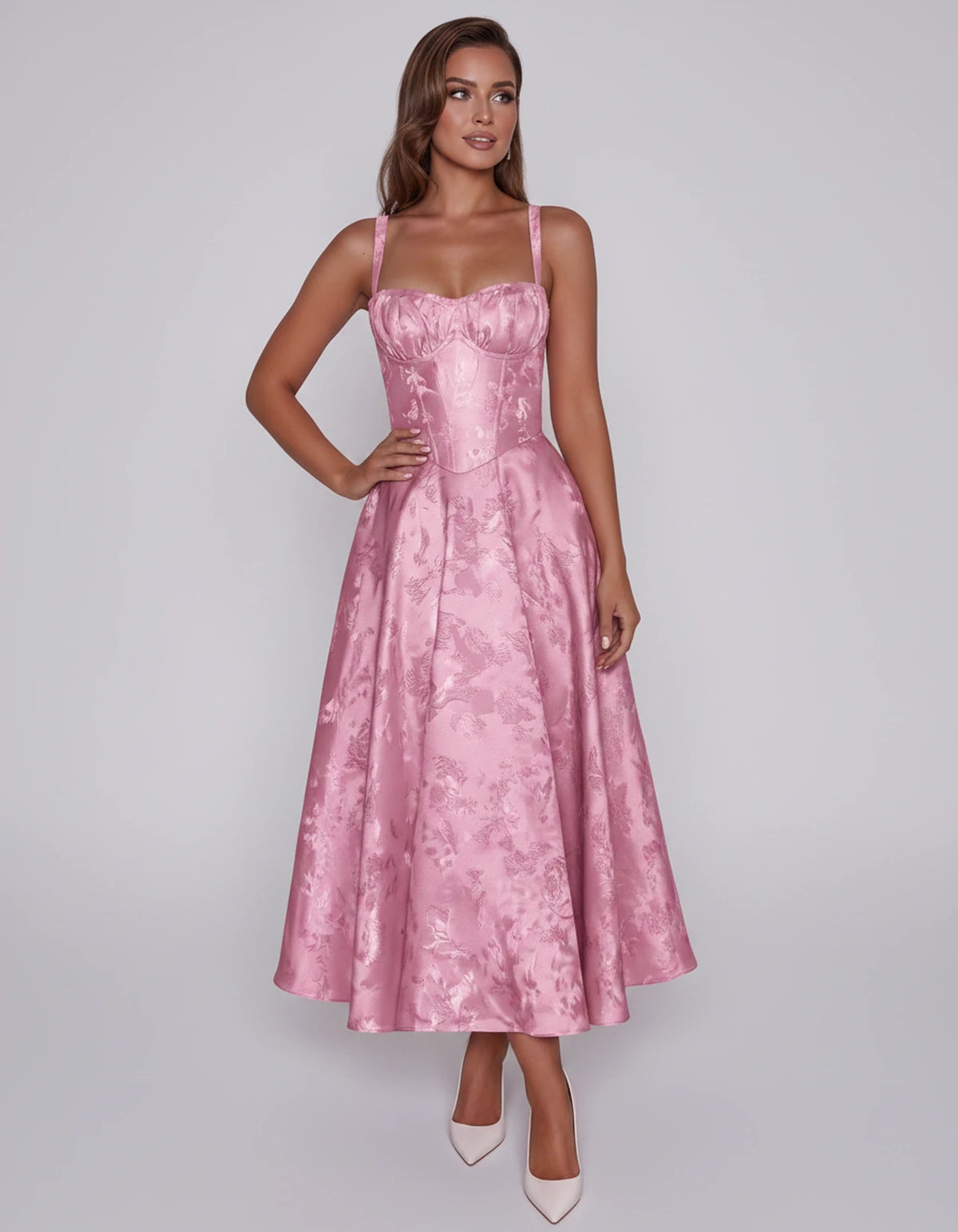 Tavira Midi Dresses — Pink | SKU: SD-43065-pink-2,SD-43065-pink-4,SD-43065-pink-6,SD-43065-pink-8,SD-43065-pink-10,SD-43065-pink-12,SD-43065-pink-14,SD-43065-pink-16,SD-43065-pink-16W,SD-43065-pink-18W,SD-43065-pink-20W,SD-43065-pink-22W