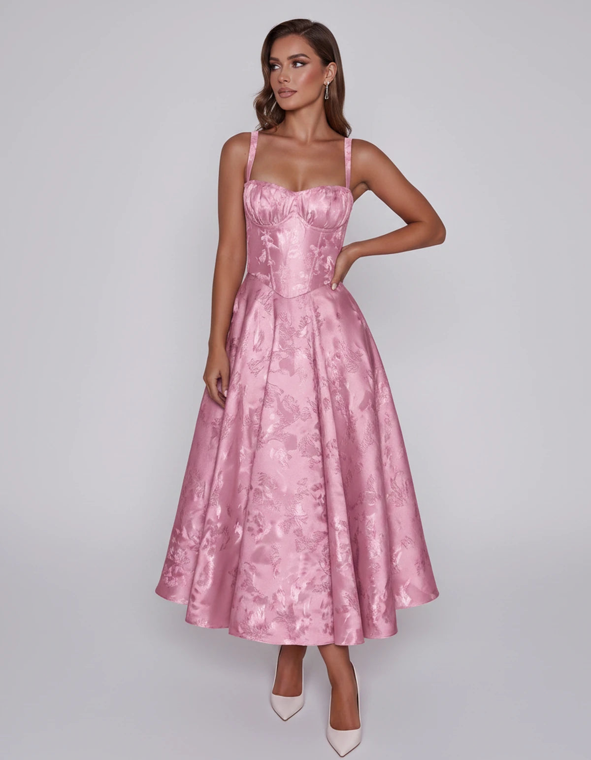 Tavira Midi Dresses — Pink | SKU: SD-43065-pink-2,SD-43065-pink-4,SD-43065-pink-6,SD-43065-pink-8,SD-43065-pink-10,SD-43065-pink-12,SD-43065-pink-14,SD-43065-pink-16,SD-43065-pink-16W,SD-43065-pink-18W,SD-43065-pink-20W,SD-43065-pink-22W