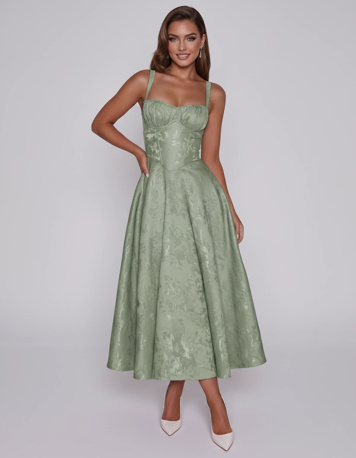 Tavira Midi Dresses — Sage Green | SKU: SD-43065-sagegreen-2,SD-43065-sagegreen-4,SD-43065-sagegreen-6,SD-43065-sagegreen-8,SD-43065-sagegreen-10,SD-43065-sagegreen-12,SD-43065-sagegreen-14,SD-43065-sagegreen-16,SD-43065-sagegreen-16W,SD-43065-sagegreen-18W,SD-43065-sagegreen-20W,SD-43065-sagegreen-22W