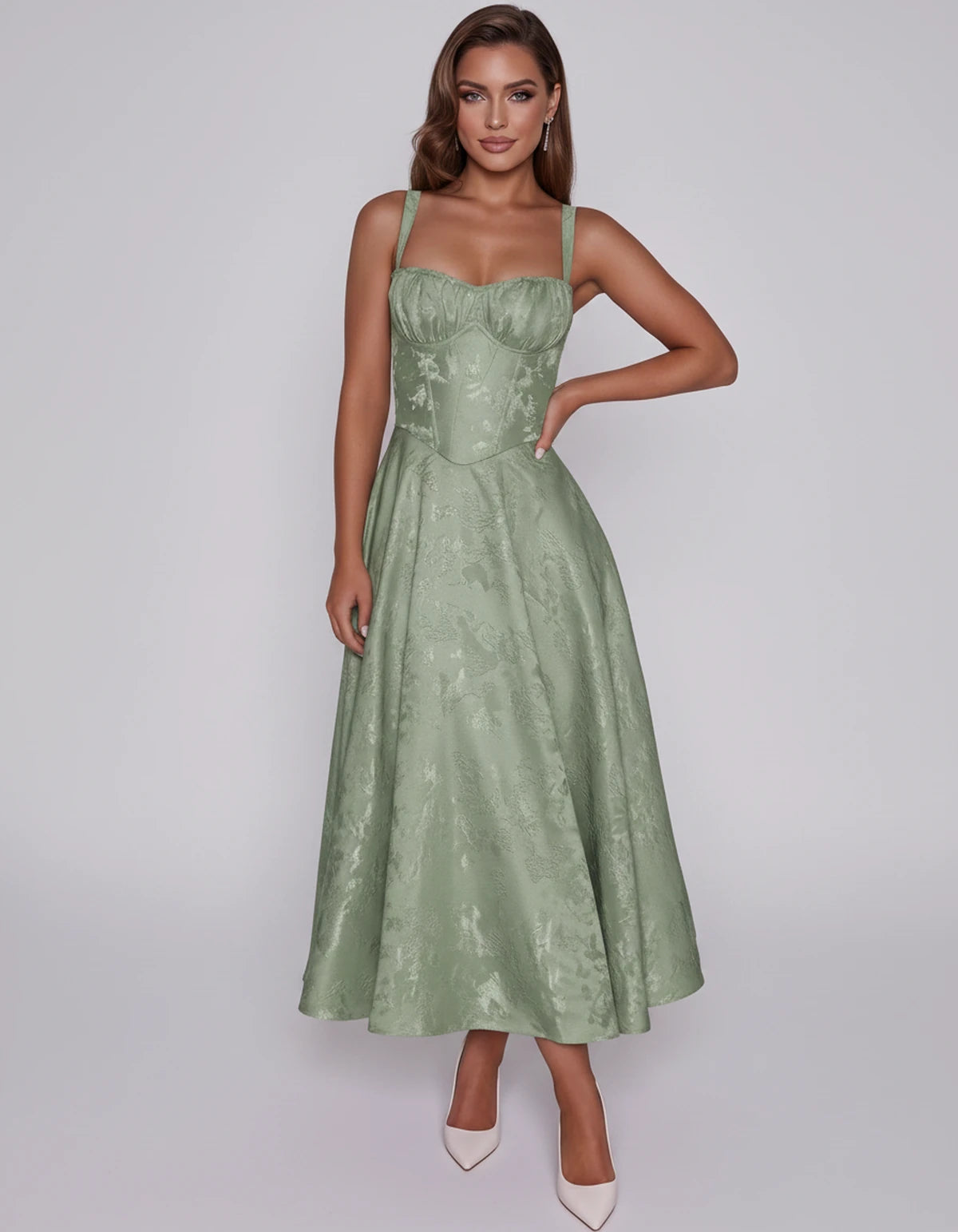 Tavira Midi Dresses — Sage Green | SKU: SD-43065-sagegreen-2,SD-43065-sagegreen-4,SD-43065-sagegreen-6,SD-43065-sagegreen-8,SD-43065-sagegreen-10,SD-43065-sagegreen-12,SD-43065-sagegreen-14,SD-43065-sagegreen-16,SD-43065-sagegreen-16W,SD-43065-sagegreen-18W,SD-43065-sagegreen-20W,SD-43065-sagegreen-22W