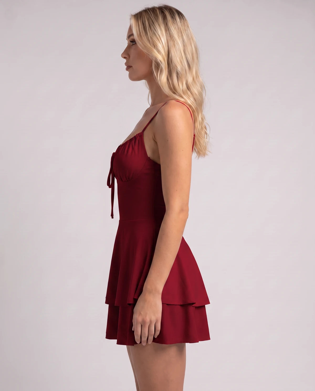 Thessaly Mini Dress — Claret | SKU: SD-15146-claret-XS,SD-15146-claret-S,SD-15146-claret-M,SD-15146-claret-L