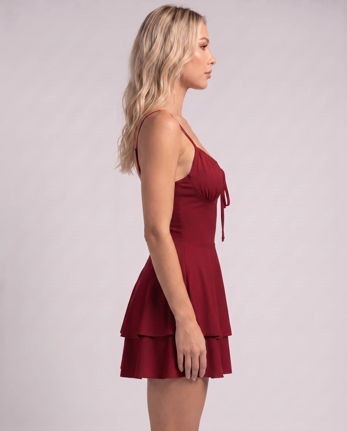 Thessaly Mini Dress — Claret | SKU: SD-15146-claret-XS,SD-15146-claret-S,SD-15146-claret-M,SD-15146-claret-L