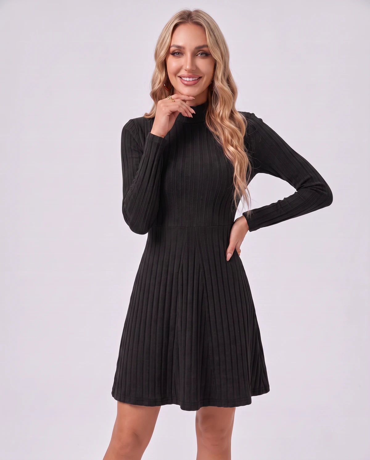Undine Midi Dresses — Black | SKU: SD-16995-black-XS,SD-16995-black-S,SD-16995-black-M,SD-16995-black-L,SD-16995-black-XL,SD-16995-black-2XL