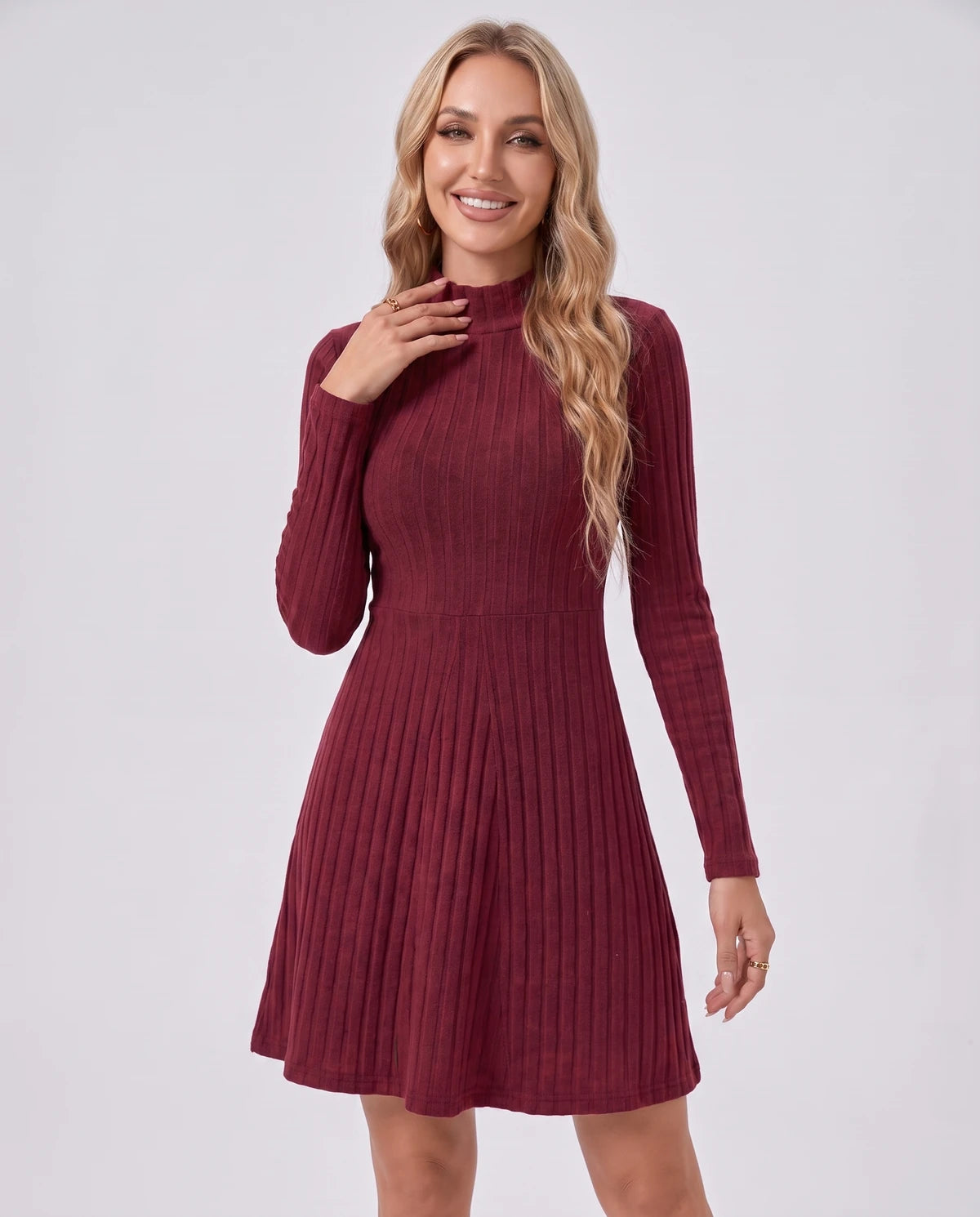 Undine Midi Dresses — Burgundy | SKU: SD-16995-burgundy-XS,SD-16995-burgundy-S,SD-16995-burgundy-M,SD-16995-burgundy-L,SD-16995-burgundy-XL,SD-16995-burgundy-2XL