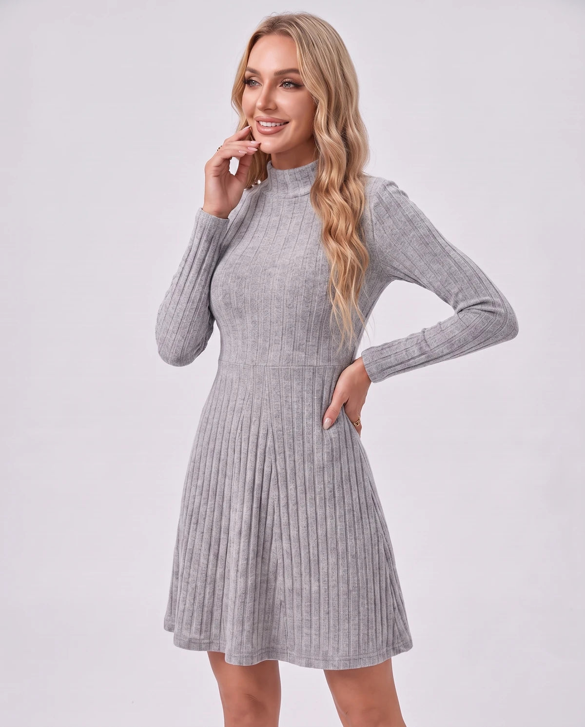 Undine Midi Dresses — Gray | SKU: SD-16995-gray-XS,SD-16995-gray-S,SD-16995-gray-M,SD-16995-gray-L,SD-16995-gray-XL,SD-16995-gray-2XL