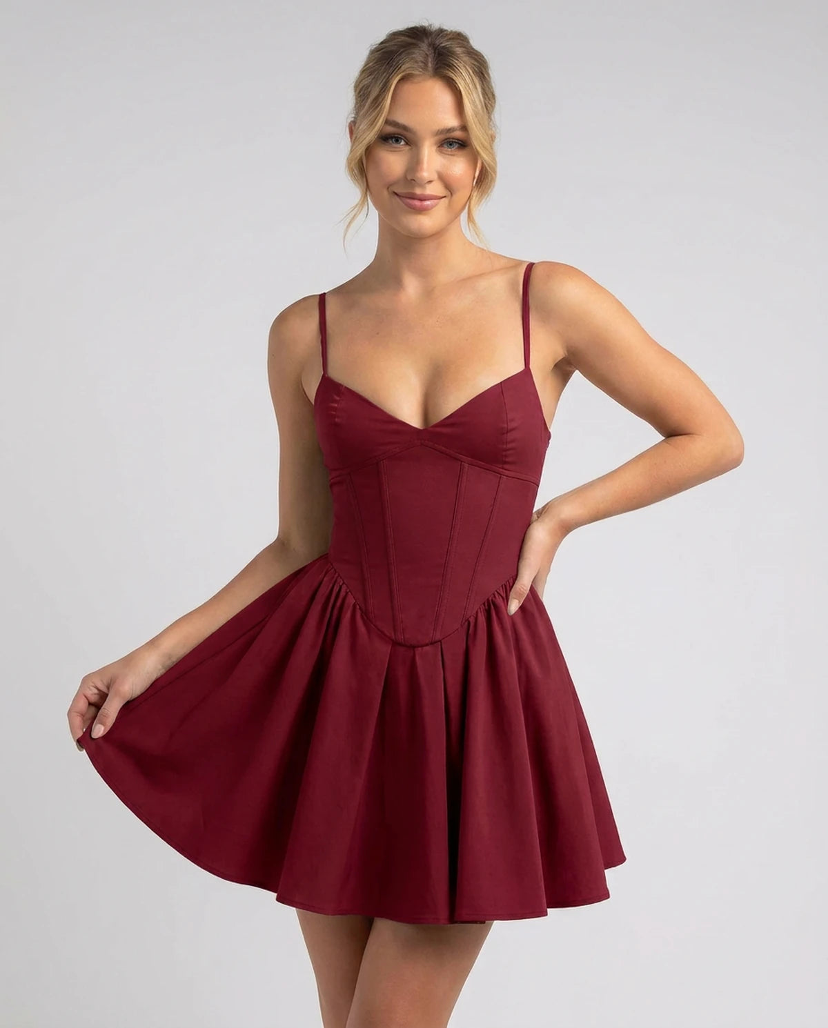 Valonia Mini Dress — Burgundy