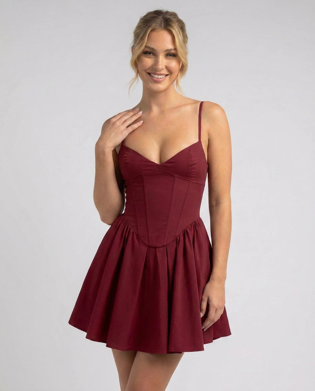 Valonia Mini Dress — Burgundy | SKU: SD-29351-burgundy-XS,SD-29351-burgundy-S,SD-29351-burgundy-M,SD-29351-burgundy-L,SD-29351-burgundy-XL,SD-29351-burgundy-2XL