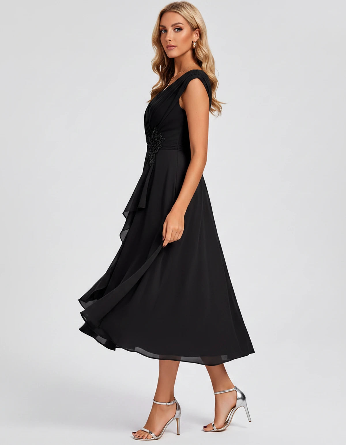 Verbena Midi Dresses — Black | SKU: SD-10524-black-2,SD-10524-black-4,SD-10524-black-6,SD-10524-black-8,SD-10524-black-10,SD-10524-black-12,SD-10524-black-14,SD-10524-black-16,SD-10524-black-16W,SD-10524-black-18W,SD-10524-black-20W,SD-10524-black-22W