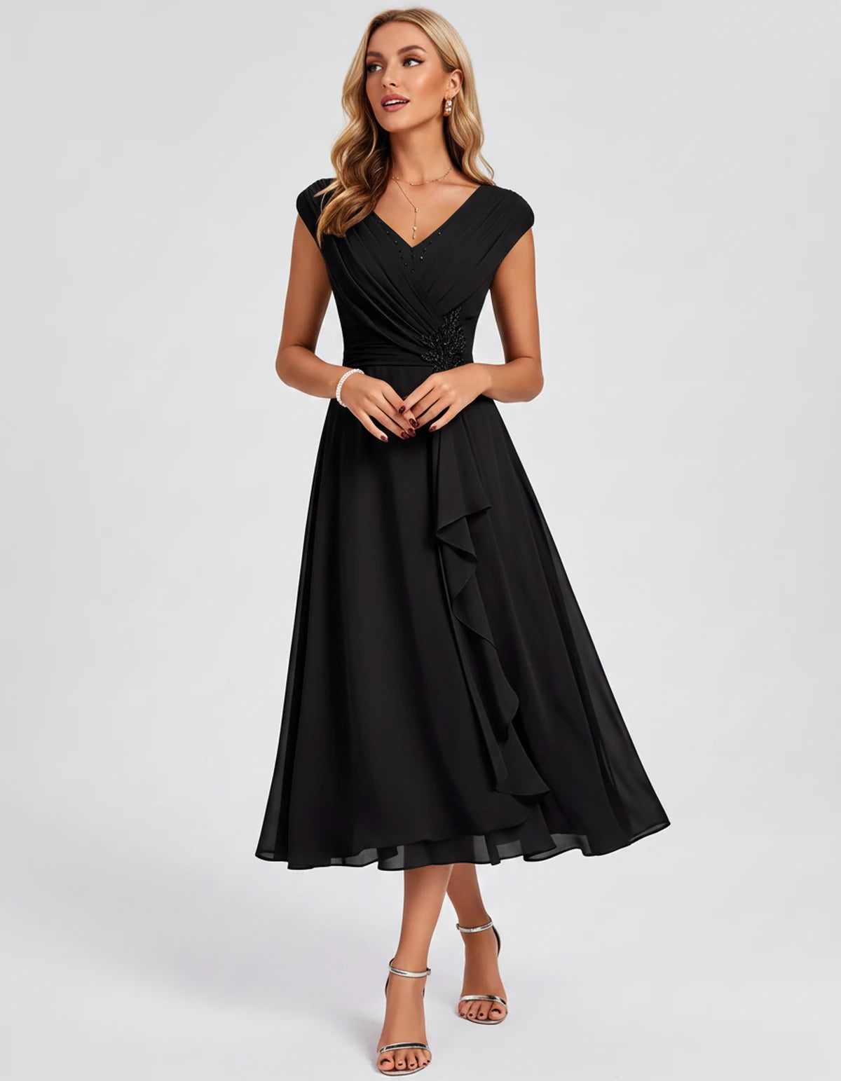 Verbena Midi Dresses — Black | SKU: SD-10524-black-2,SD-10524-black-4,SD-10524-black-6,SD-10524-black-8,SD-10524-black-10,SD-10524-black-12,SD-10524-black-14,SD-10524-black-16,SD-10524-black-16W,SD-10524-black-18W,SD-10524-black-20W,SD-10524-black-22W