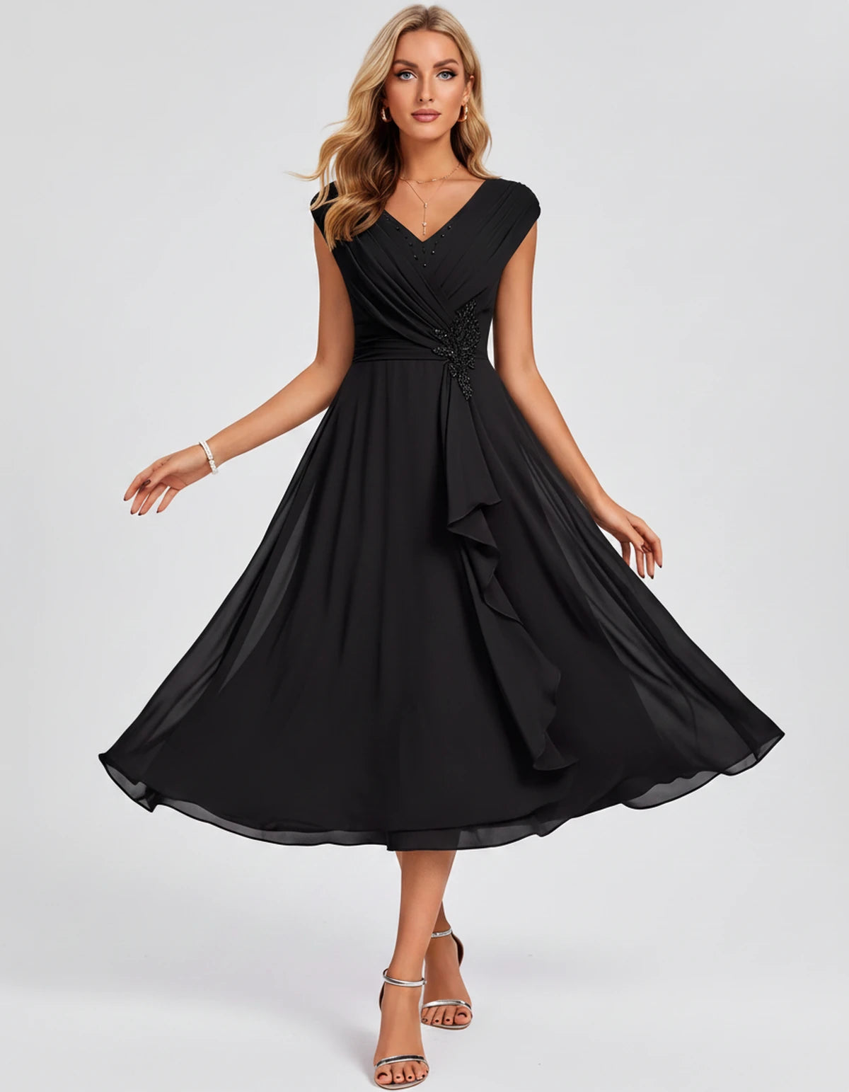 Verbena Midi Dresses — Black | SKU: SD-10524-black-2,SD-10524-black-4,SD-10524-black-6,SD-10524-black-8,SD-10524-black-10,SD-10524-black-12,SD-10524-black-14,SD-10524-black-16,SD-10524-black-16W,SD-10524-black-18W,SD-10524-black-20W,SD-10524-black-22W