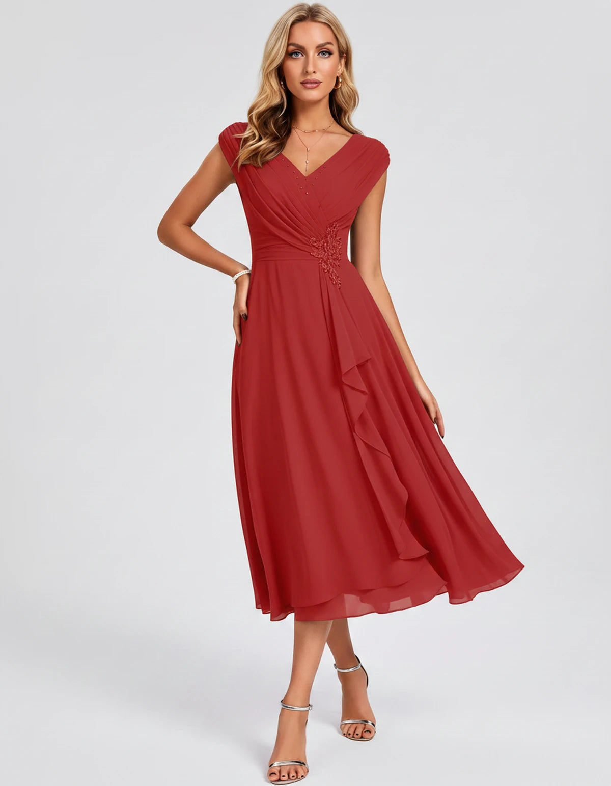 Verbena Midi Dresses — Red | SKU: SD-10524-red-2,SD-10524-red-4,SD-10524-red-6,SD-10524-red-8,SD-10524-red-10,SD-10524-red-12,SD-10524-red-14,SD-10524-red-16,SD-10524-red-16W,SD-10524-red-18W,SD-10524-red-20W,SD-10524-red-22W
