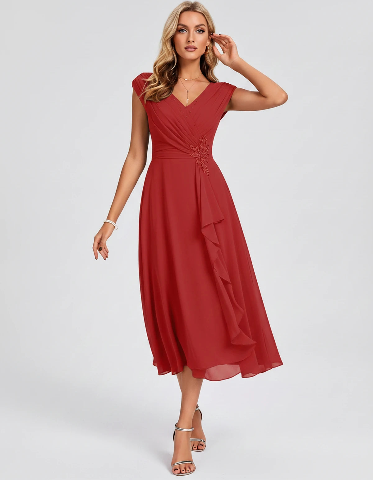 Verbena Midi Dresses — Red | SKU: SD-10524-red-2,SD-10524-red-4,SD-10524-red-6,SD-10524-red-8,SD-10524-red-10,SD-10524-red-12,SD-10524-red-14,SD-10524-red-16,SD-10524-red-16W,SD-10524-red-18W,SD-10524-red-20W,SD-10524-red-22W