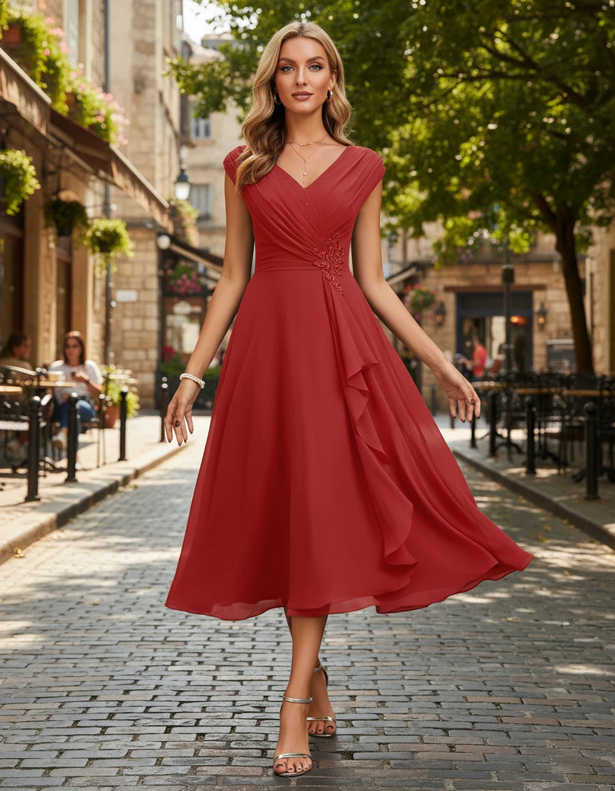 Verbena Midi Dresses — Red | SKU: SD-10524-red-2,SD-10524-red-4,SD-10524-red-6,SD-10524-red-8,SD-10524-red-10,SD-10524-red-12,SD-10524-red-14,SD-10524-red-16,SD-10524-red-16W,SD-10524-red-18W,SD-10524-red-20W,SD-10524-red-22W