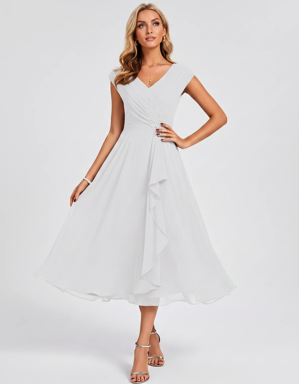 Verbena Midi Dresses — White | SKU: SD-10524-white-2,SD-10524-white-4,SD-10524-white-6,SD-10524-white-8,SD-10524-white-10,SD-10524-white-12,SD-10524-white-14,SD-10524-white-16,SD-10524-white-16W,SD-10524-white-18W,SD-10524-white-20W,SD-10524-white-22W
