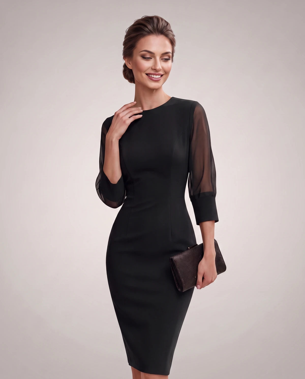 Villanelle Midi Dresses — Black | SKU: SD-19598-black-XS,SD-19598-black-S,SD-19598-black-M,SD-19598-black-L,SD-19598-black-XL,SD-19598-black-2XL