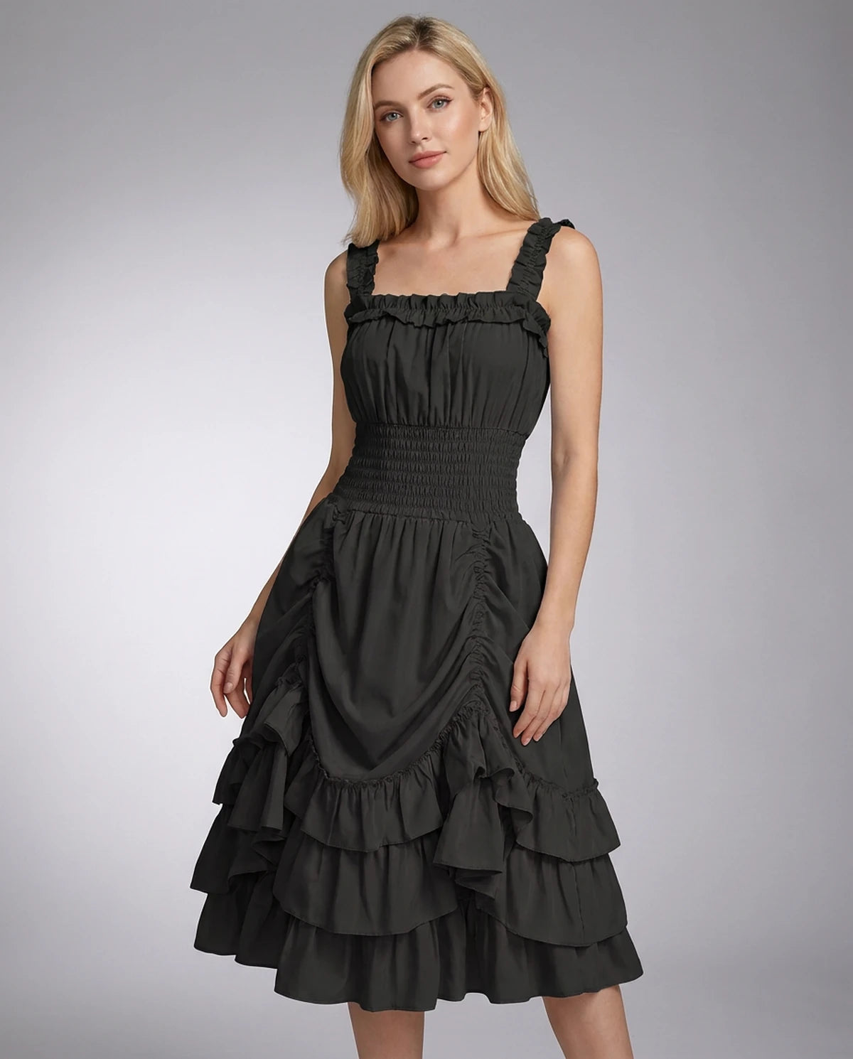Wisteria Midi Dresses — Black