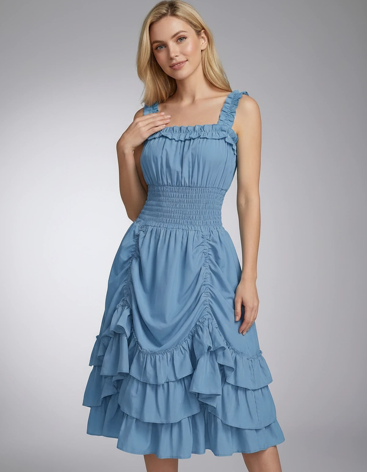 Wisteria Midi Dresses — Light Blue