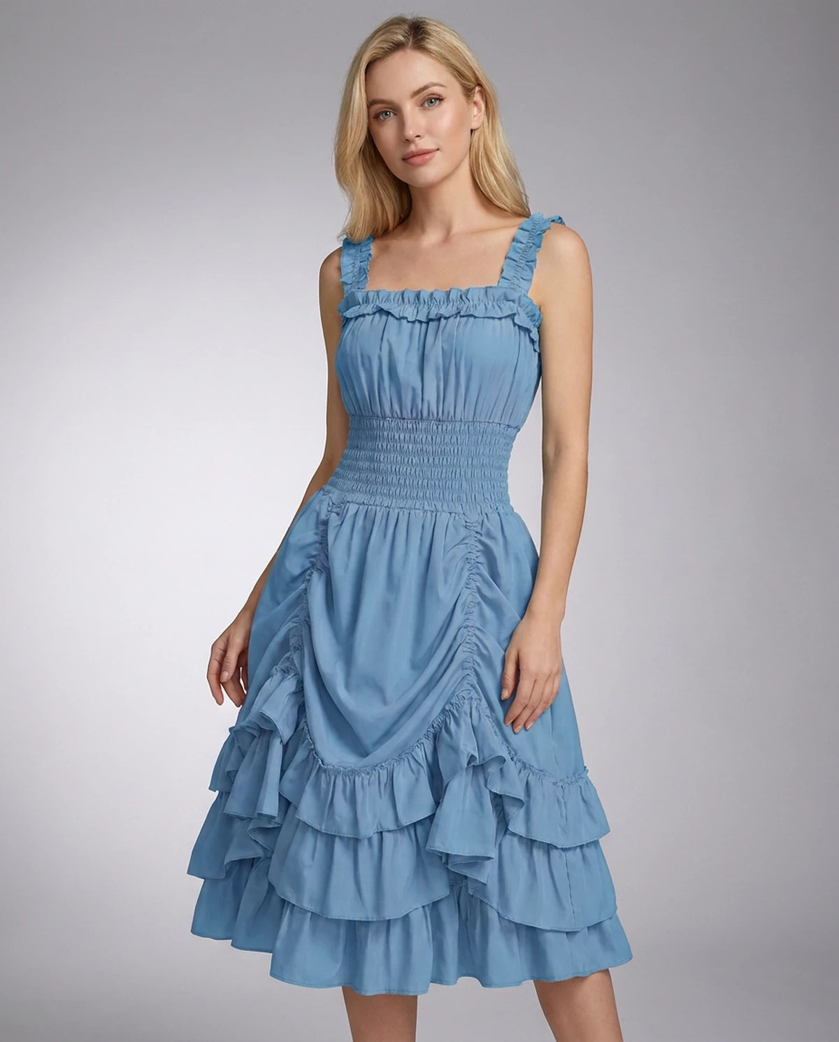Wisteria Midi Dresses — Light Blue | SKU: SD-28325-lightblue-XS,SD-28325-lightblue-S,SD-28325-lightblue-M,SD-28325-lightblue-L,SD-28325-lightblue-XL,SD-28325-lightblue-2XL