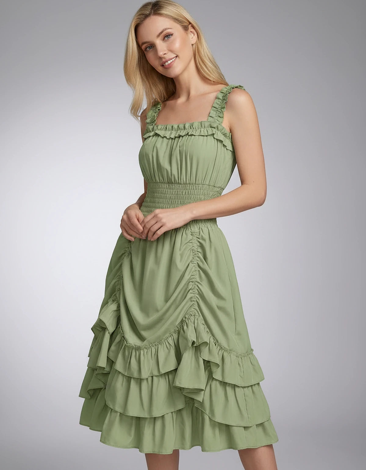 Wisteria Midi Dresses — Matcha Green | SKU: SD-28325-matchagreen-XS,SD-28325-matchagreen-S,SD-28325-matchagreen-M,SD-28325-matchagreen-L,SD-28325-matchagreen-XL,SD-28325-matchagreen-2XL