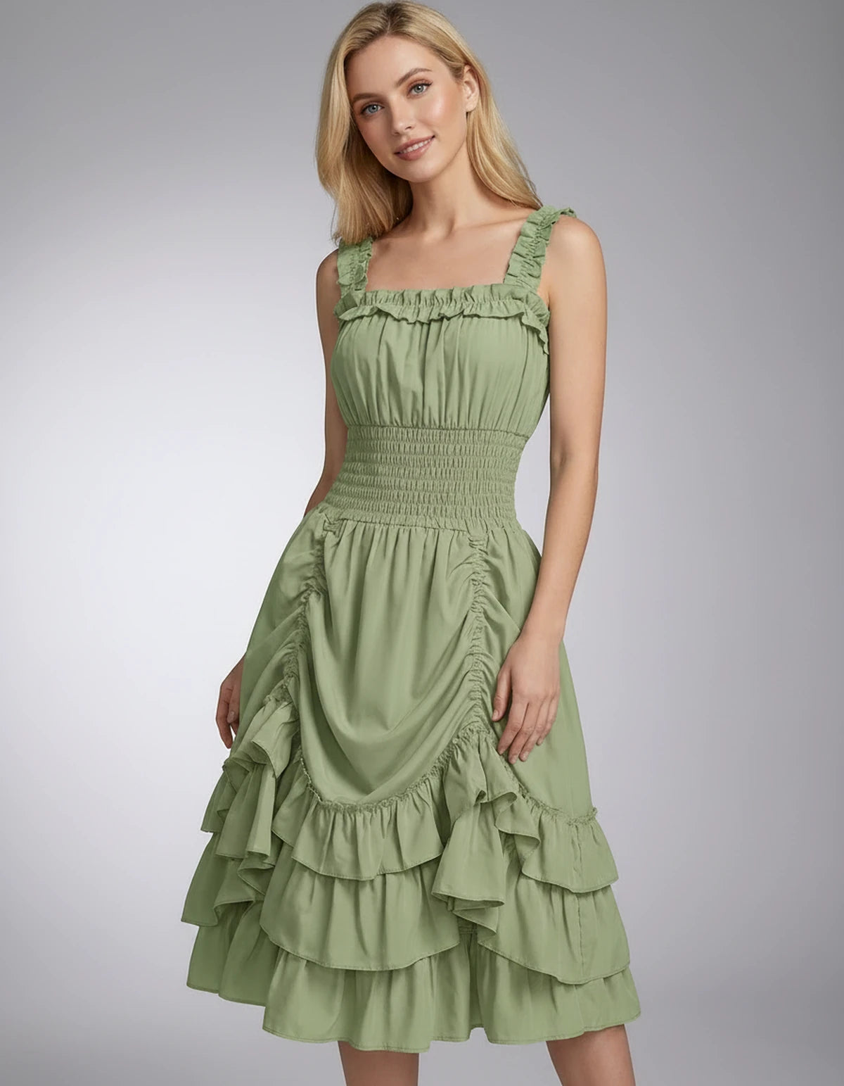 Wisteria Midi Dresses — Matcha Green | SKU: SD-28325-matchagreen-XS,SD-28325-matchagreen-S,SD-28325-matchagreen-M,SD-28325-matchagreen-L,SD-28325-matchagreen-XL,SD-28325-matchagreen-2XL