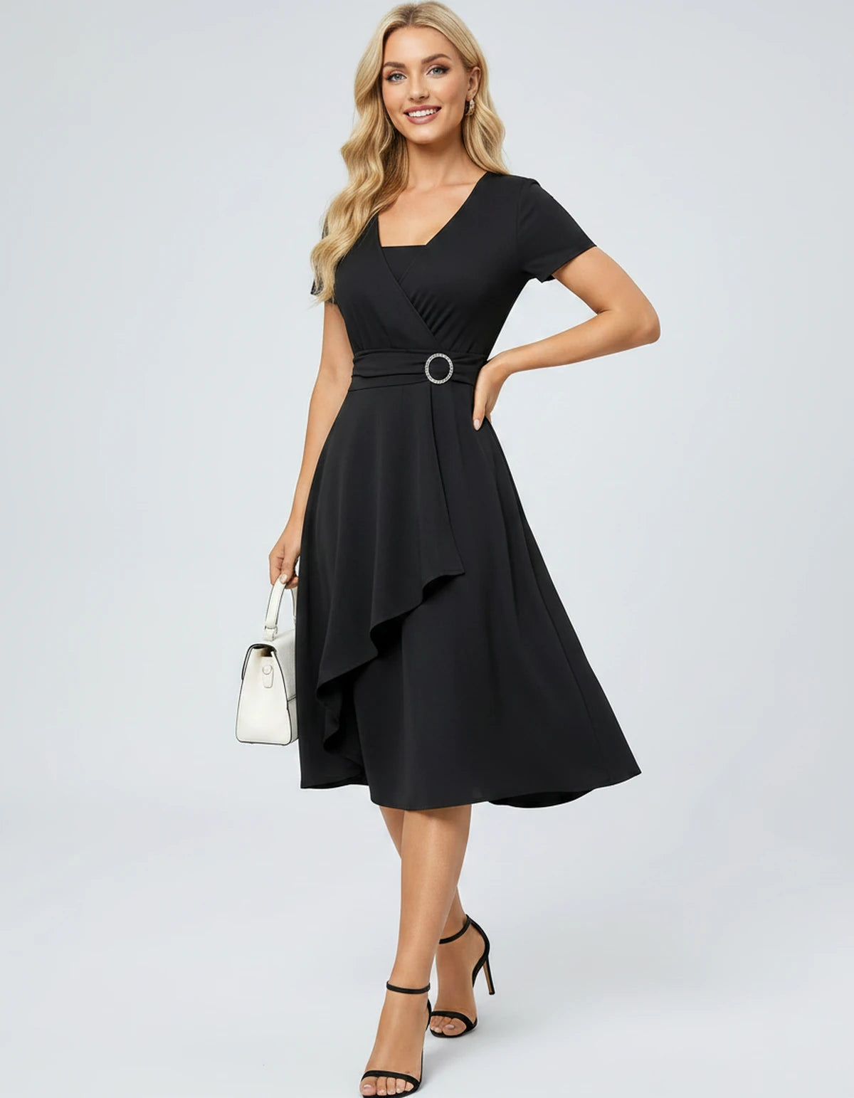 Ysolde Midi Dresses — Black | SKU: SD-54762-black-XS,SD-54762-black-S,SD-54762-black-M,SD-54762-black-L,SD-54762-black-XL,SD-54762-black-2XL