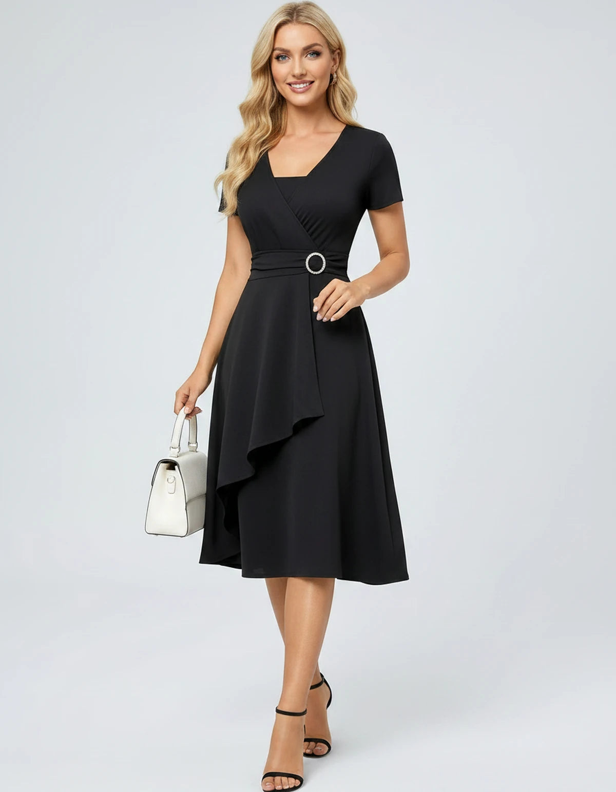 Ysolde Midi Dresses — Black | SKU: SD-54762-black-XS,SD-54762-black-S,SD-54762-black-M,SD-54762-black-L,SD-54762-black-XL,SD-54762-black-2XL