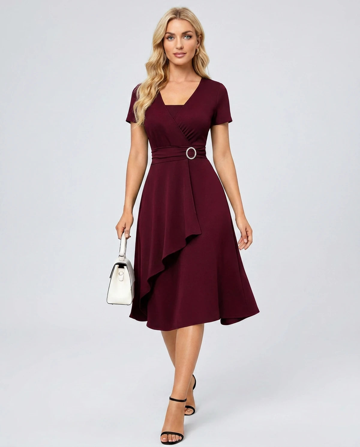 Ysolde Midi Dresses — Burgundy | SKU: SD-54762-burgundy-XS,SD-54762-burgundy-S,SD-54762-burgundy-M,SD-54762-burgundy-L,SD-54762-burgundy-XL,SD-54762-burgundy-2XL