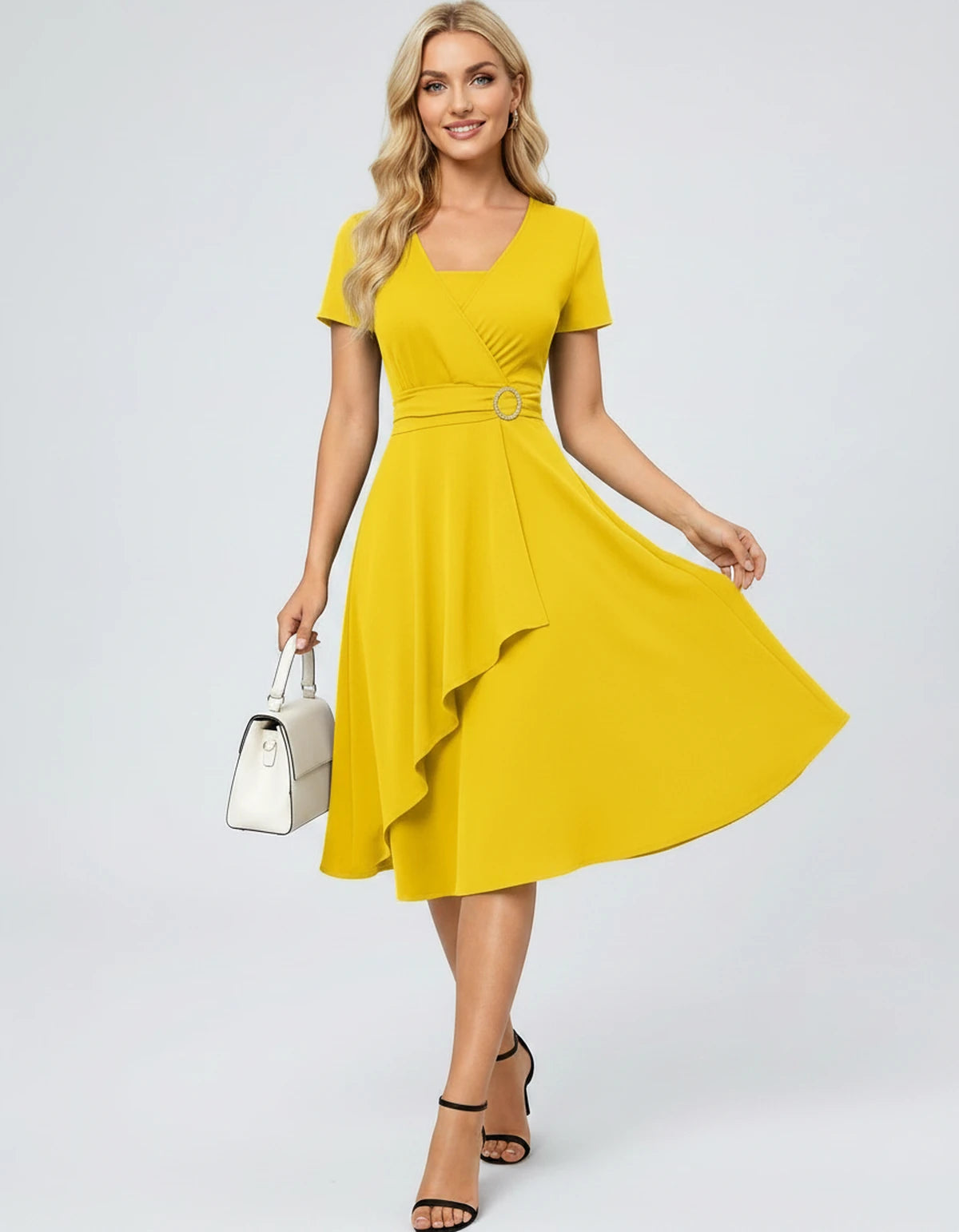 Ysolde Midi Dresses — Yellow | SKU: SD-54762-yellow-XS,SD-54762-yellow-S,SD-54762-yellow-M,SD-54762-yellow-L,SD-54762-yellow-XL,SD-54762-yellow-2XL