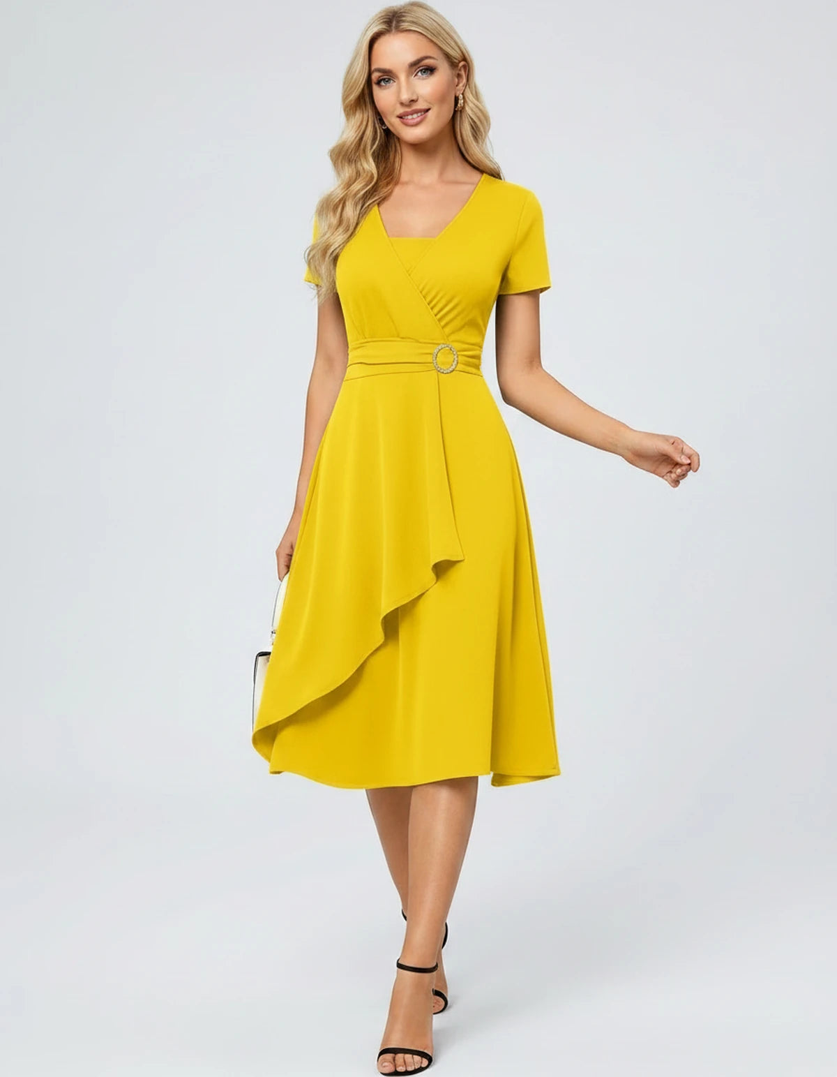 Ysolde Midi Dresses — Yellow | SKU: SD-54762-yellow-XS,SD-54762-yellow-S,SD-54762-yellow-M,SD-54762-yellow-L,SD-54762-yellow-XL,SD-54762-yellow-2XL