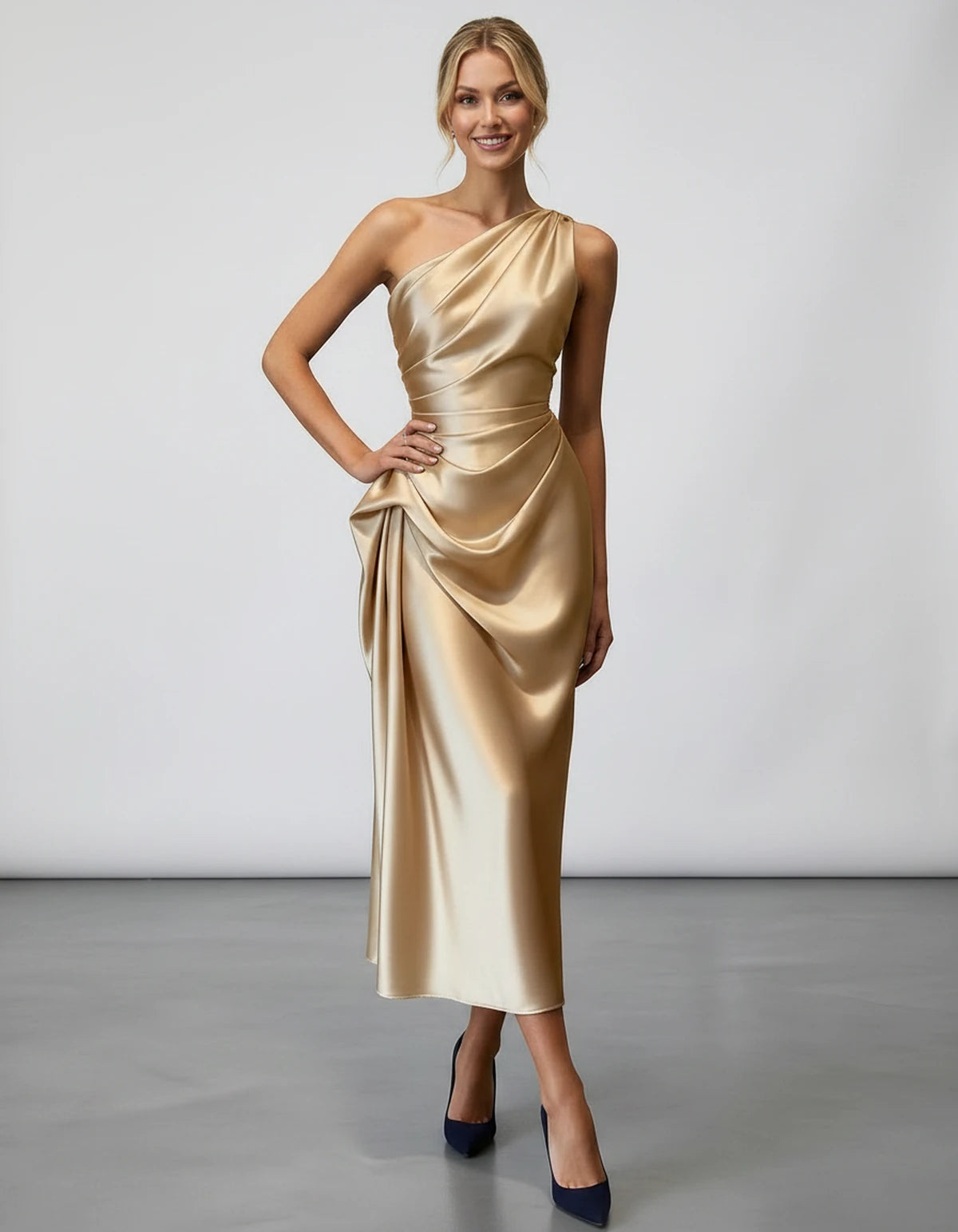 Zelaria Midi Dresses — Beige | SKU: SD-88065-beige-XS,SD-88065-beige-S,SD-88065-beige-M,SD-88065-beige-L,SD-88065-beige-XL,SD-88065-beige-2XL
