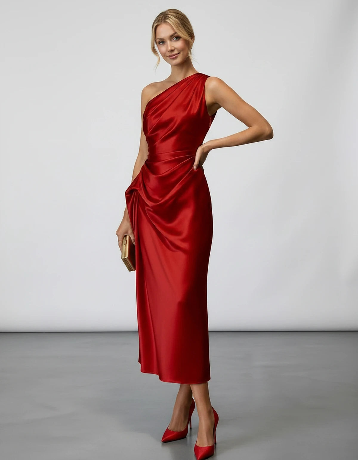Zelaria Midi Dresses — Red | SKU: SD-88065-red-XS,SD-88065-red-S,SD-88065-red-M,SD-88065-red-L,SD-88065-red-XL,SD-88065-red-2XL