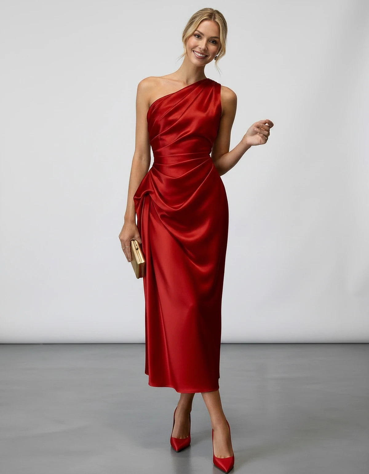 Zelaria Midi Dresses — Red | SKU: SD-88065-red-XS,SD-88065-red-S,SD-88065-red-M,SD-88065-red-L,SD-88065-red-XL,SD-88065-red-2XL