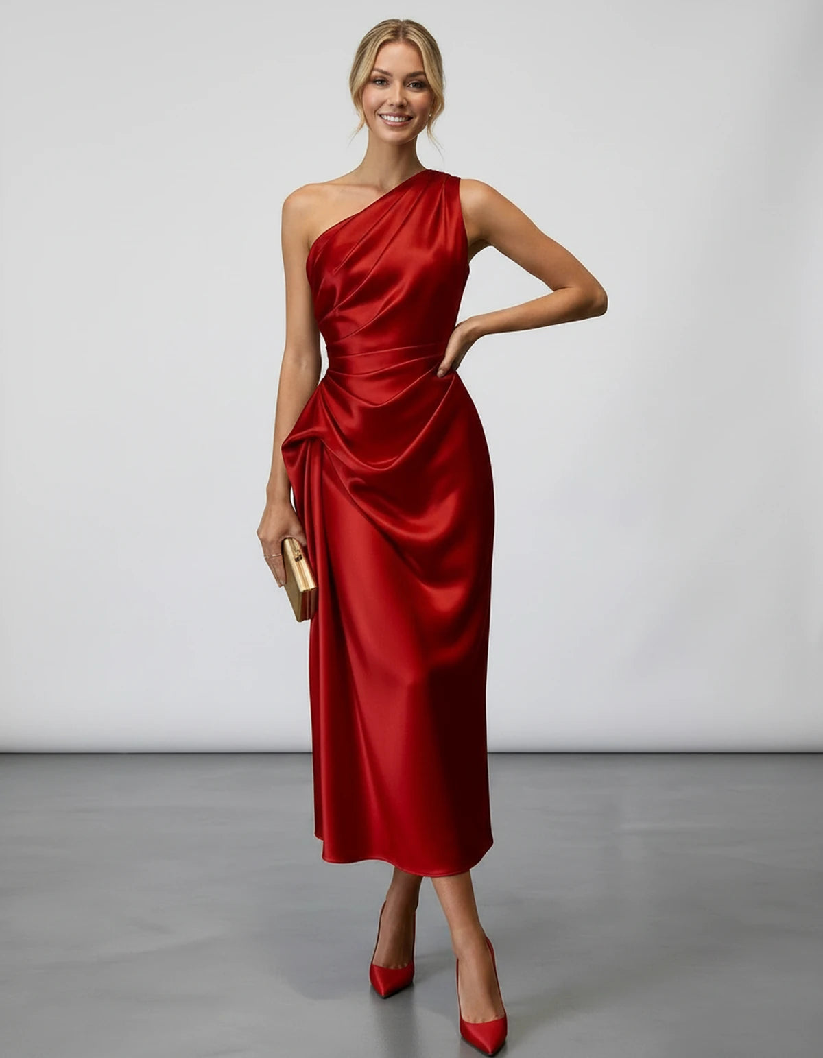 Zelaria Midi Dresses — Red | SKU: SD-88065-red-XS,SD-88065-red-S,SD-88065-red-M,SD-88065-red-L,SD-88065-red-XL,SD-88065-red-2XL