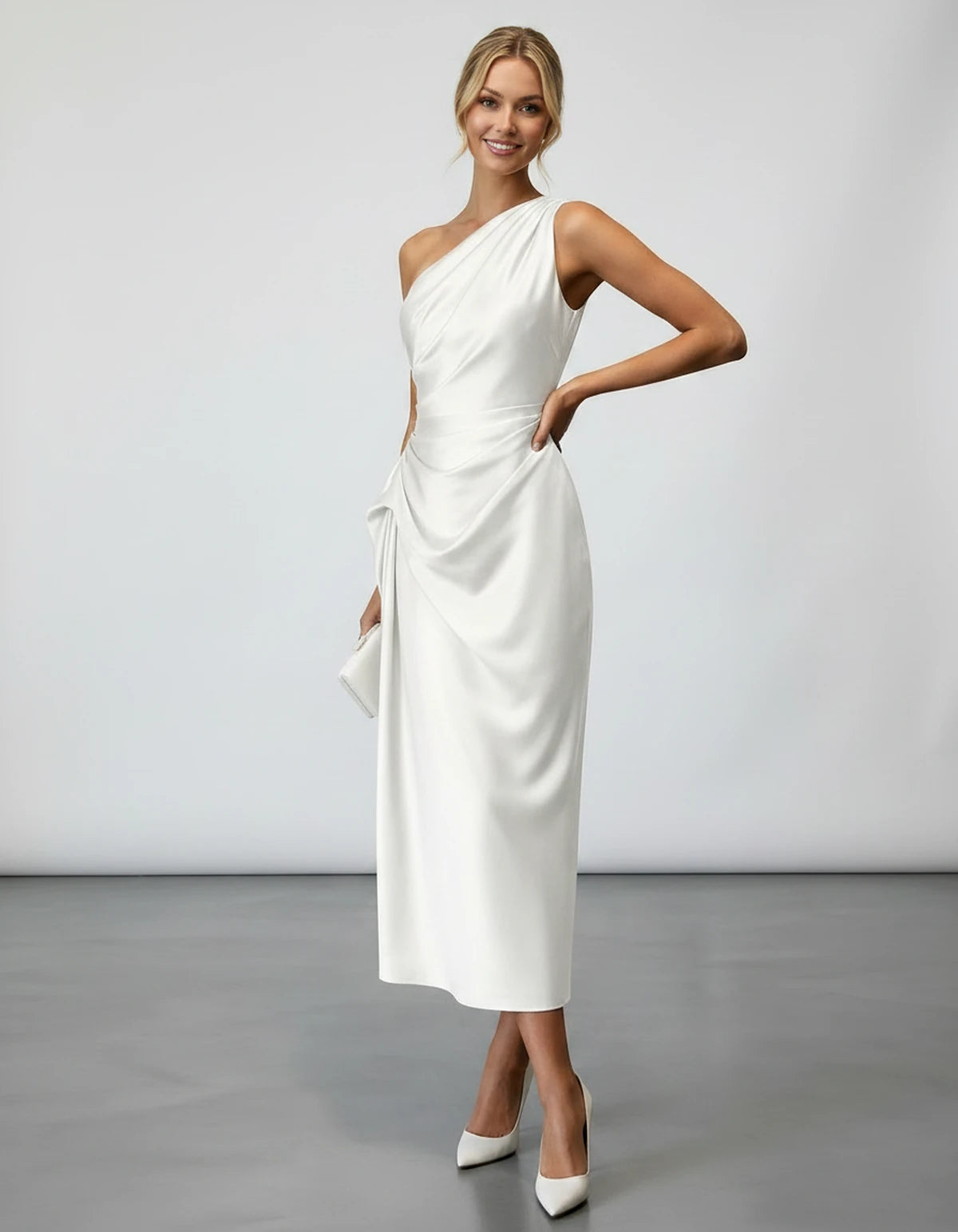 Zelaria Midi Dresses — White | SKU: SD-88065-white-XS,SD-88065-white-S,SD-88065-white-M,SD-88065-white-L,SD-88065-white-XL,SD-88065-white-2XL