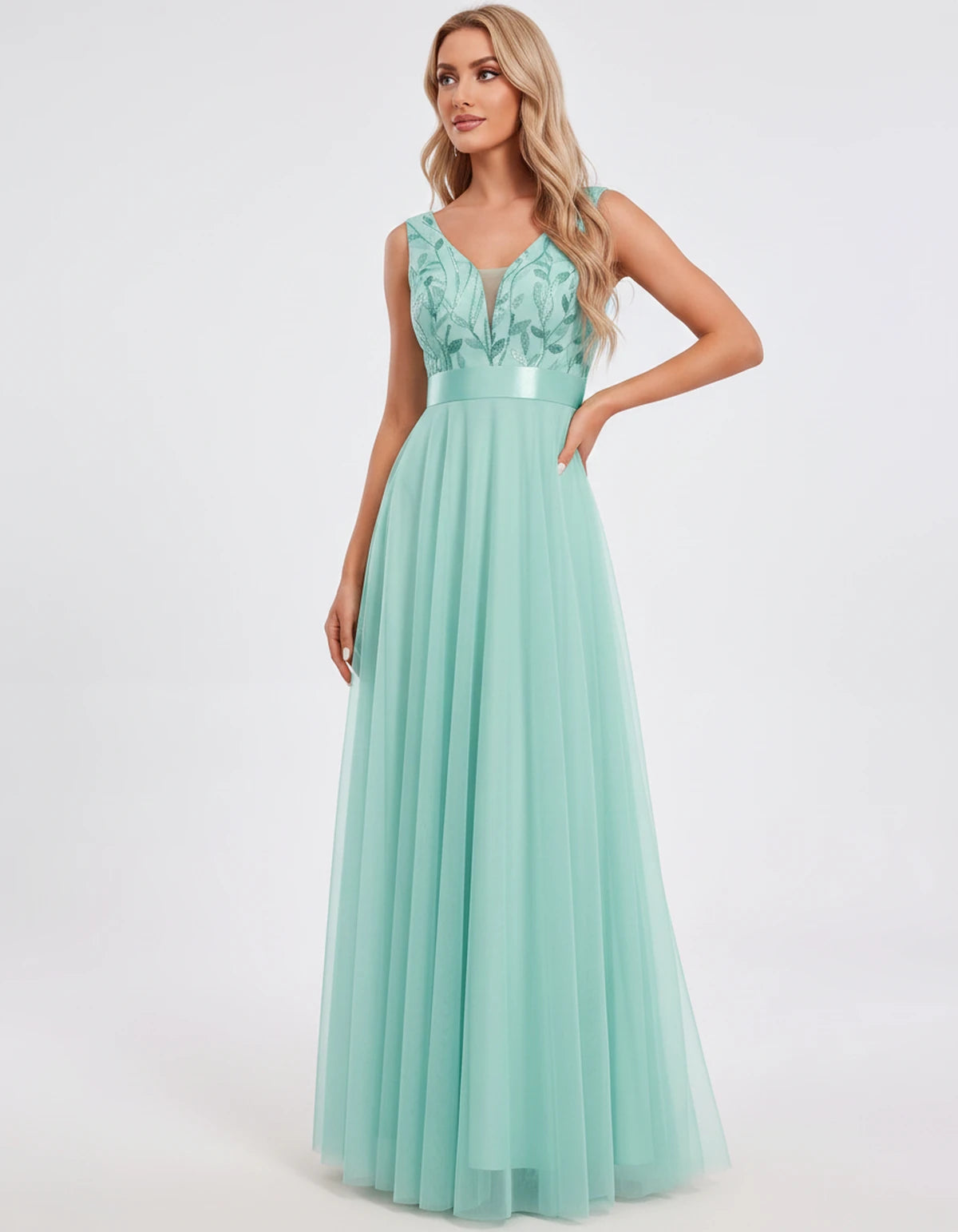 Zinnia Maxi Dress — Green | SKU: SD-13325-green-2,SD-13325-green-4,SD-13325-green-6,SD-13325-green-8,SD-13325-green-10,SD-13325-green-12,SD-13325-green-14,SD-13325-green-16,SD-13325-green-16W,SD-13325-green-18W,SD-13325-green-20W,SD-13325-green-22W
