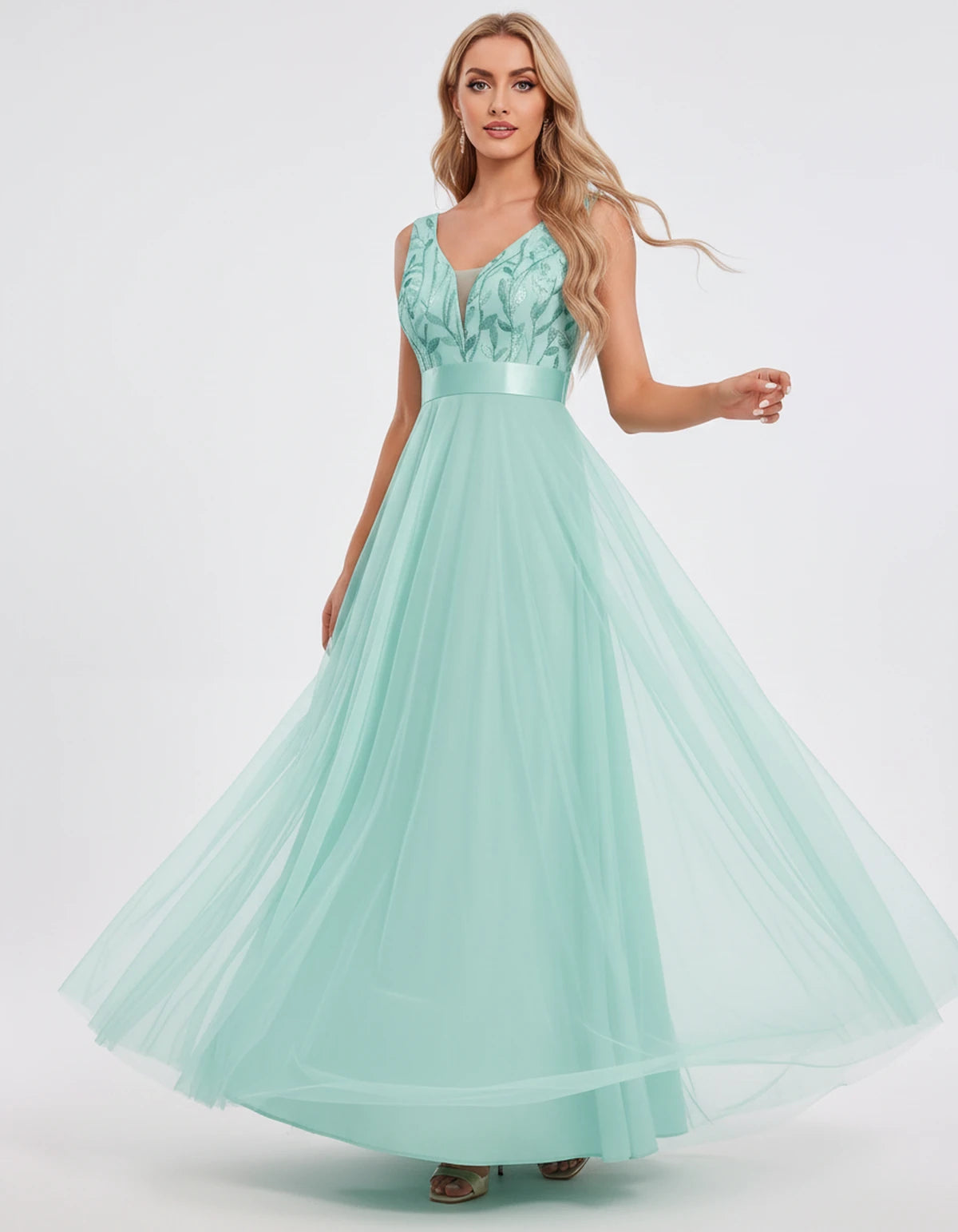 Zinnia Maxi Dress — Green | SKU: SD-13325-green-2,SD-13325-green-4,SD-13325-green-6,SD-13325-green-8,SD-13325-green-10,SD-13325-green-12,SD-13325-green-14,SD-13325-green-16,SD-13325-green-16W,SD-13325-green-18W,SD-13325-green-20W,SD-13325-green-22W
